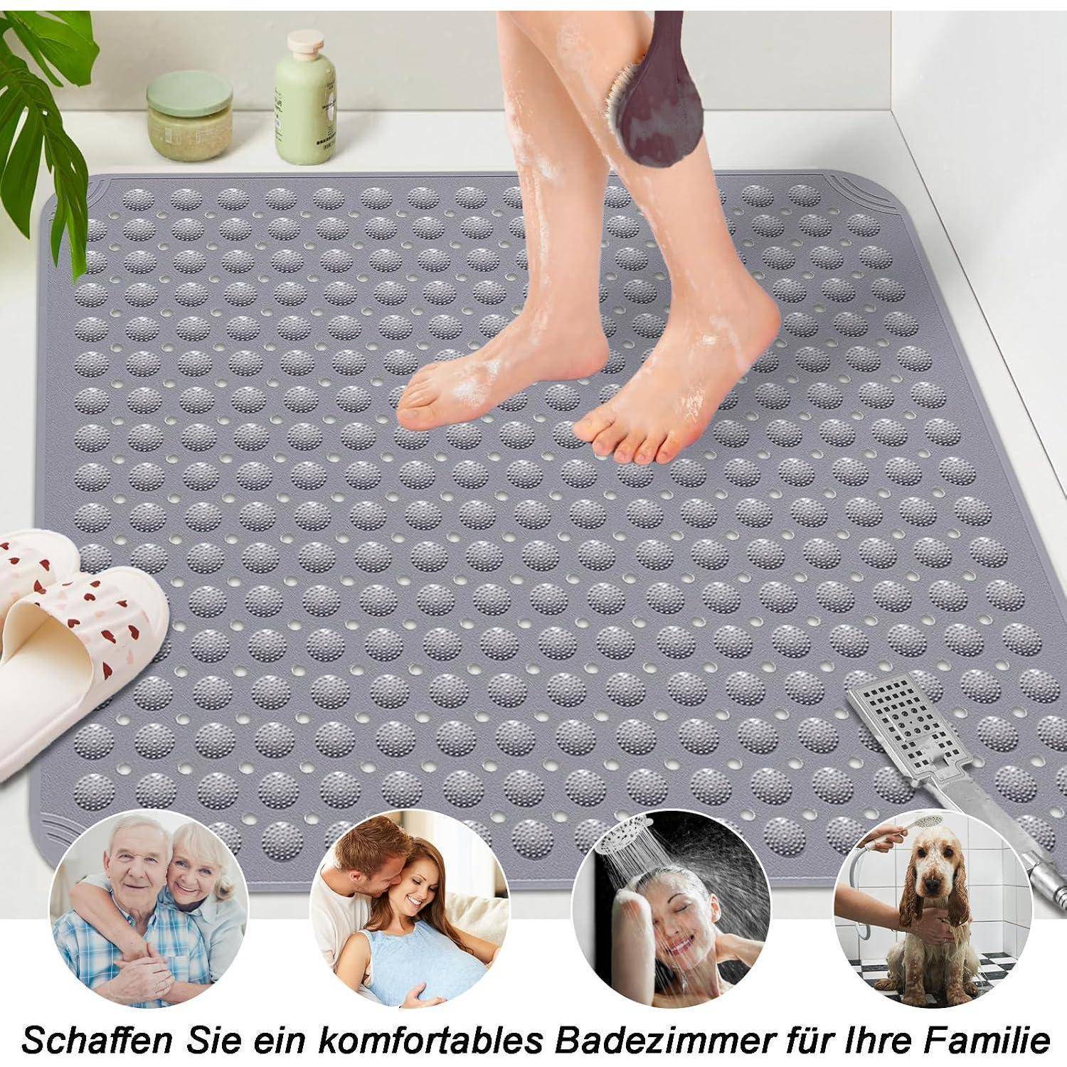 Duschmatte 80x80cm PVC Antirutschmatte mit Saugnäpfen Grau