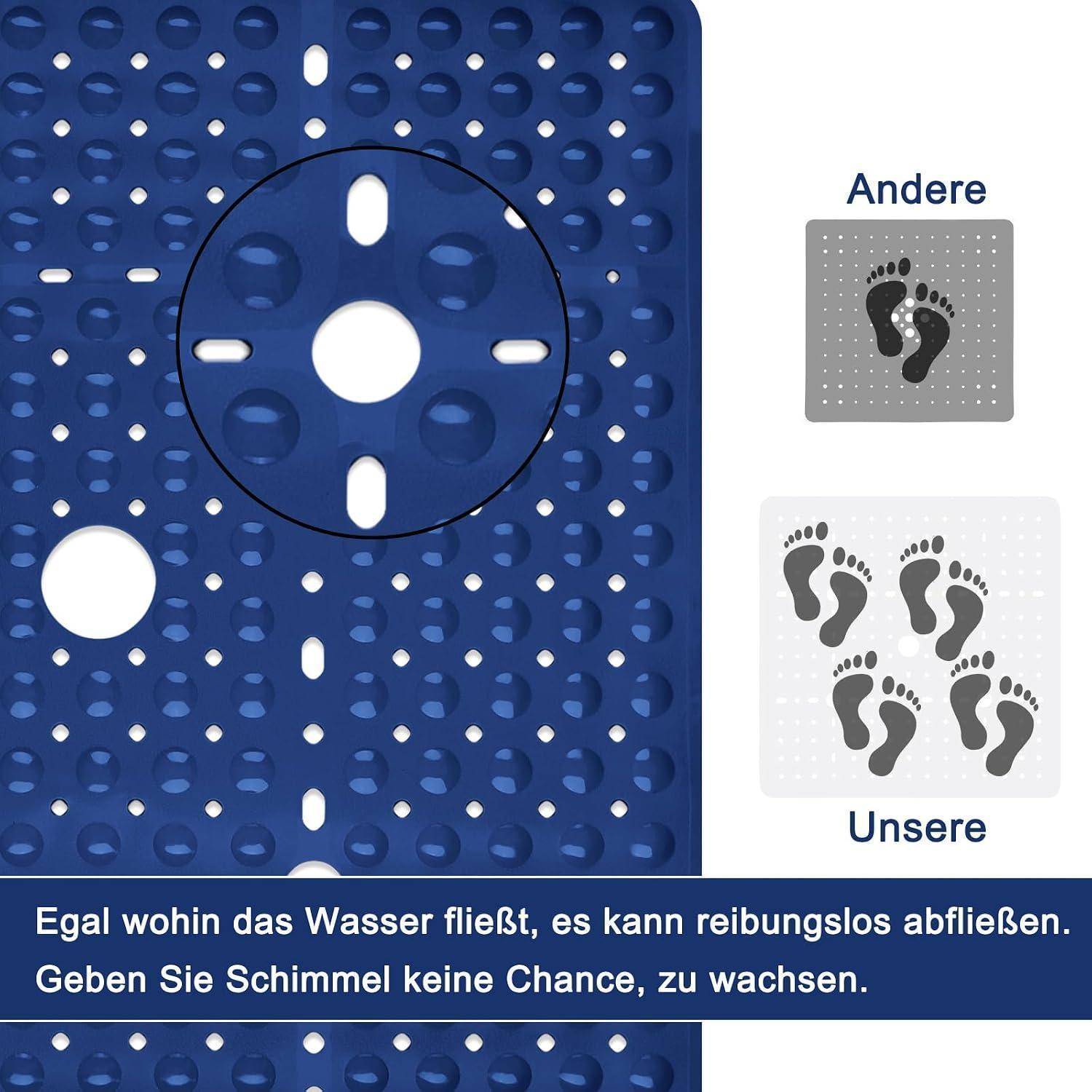 Blauatzmatte mit kreisförmigen Drainagelöchern und Fußsymbolen mit den Bezeichnungen „Andere