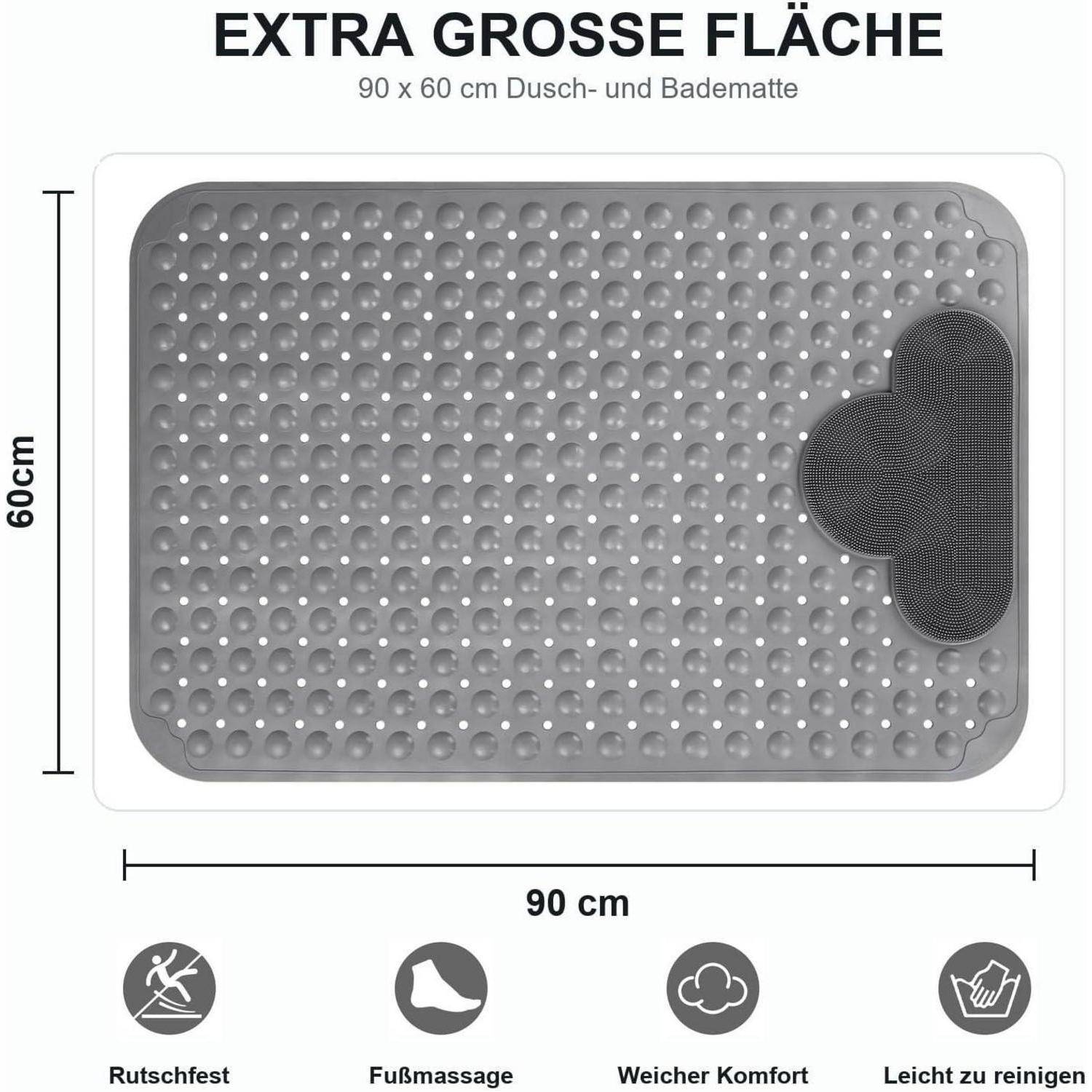 Produktabbildung einer grauen 90 x 60 cm Dusch- und Badmatte mit der Bezeichnung 