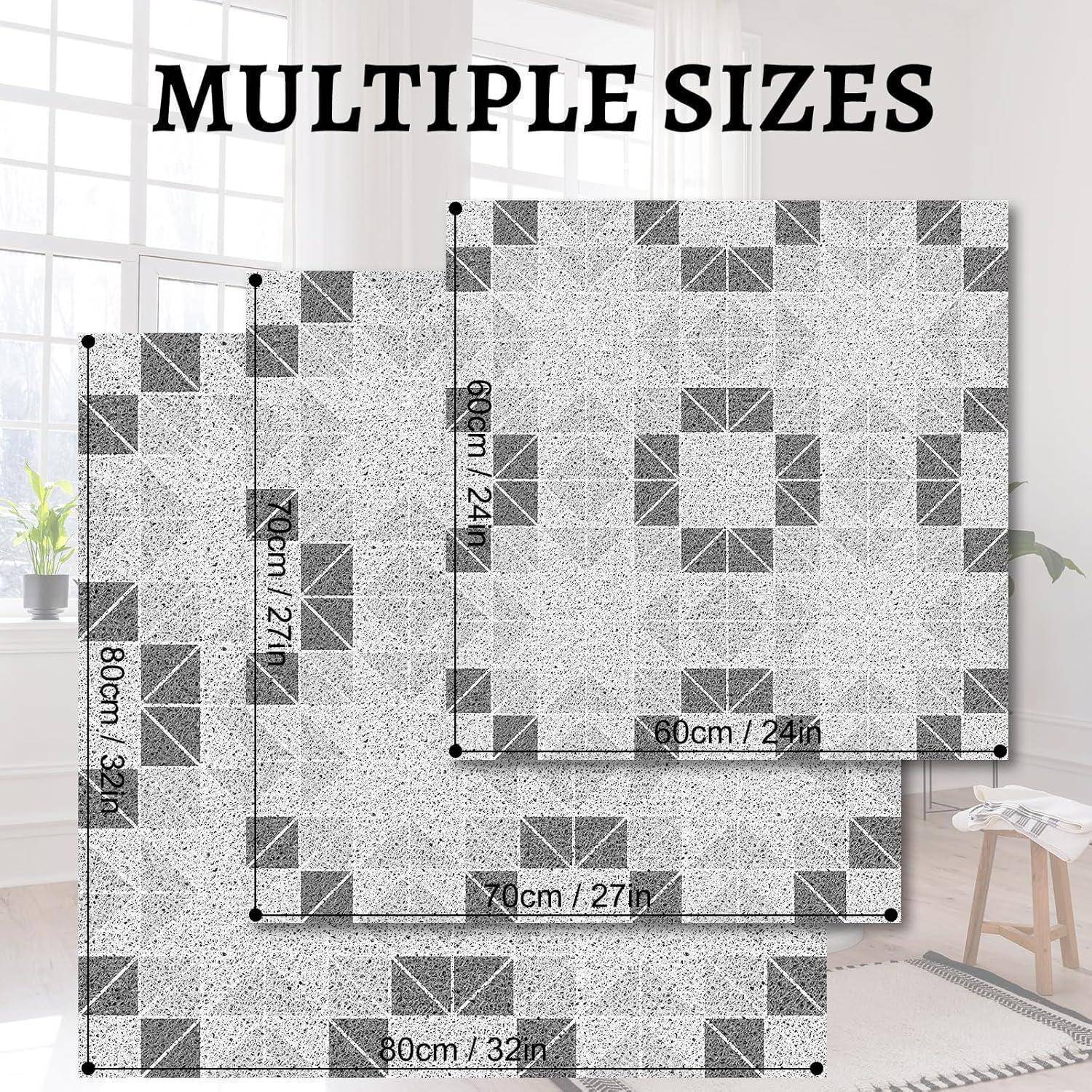 Mehrere Quiltgrößen übereinander angeordnet und mit Abmessungen gekennzeichnet: 60cm x 24in, 70cm x 27in, und 80cm x 32in.