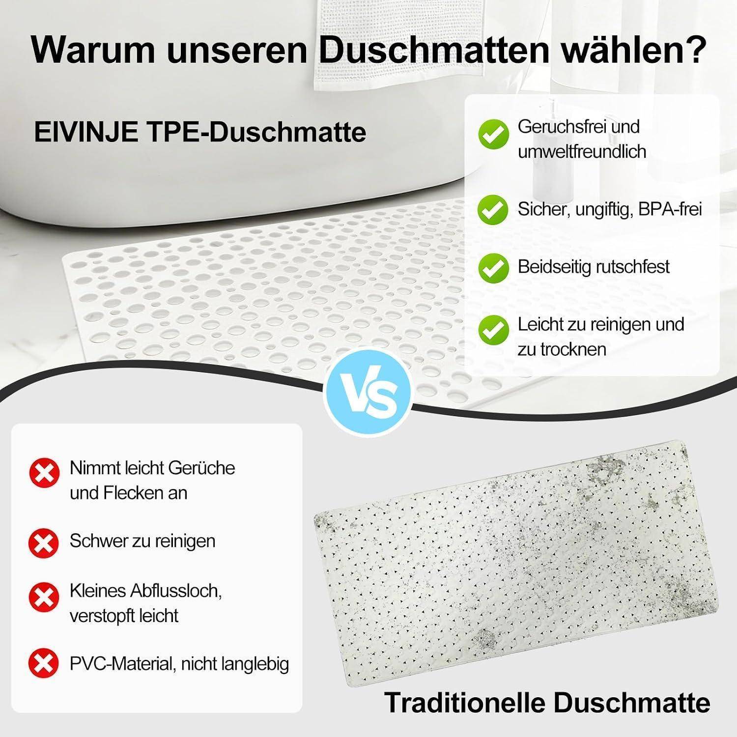 Duschmatte rutschfest 60x90 cm TPE weiß