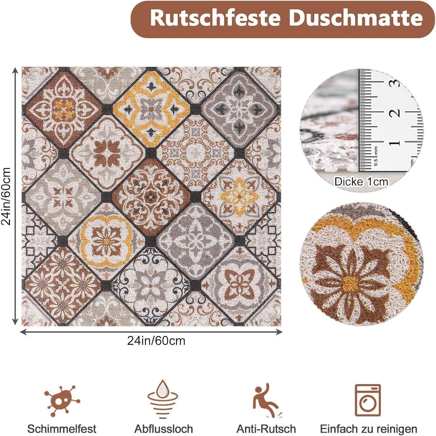 Produktbild einer 24 x 24 Zoll (60 x 60 cm) rutschfesten Geschirrunterlage mit gemustertem Fliesendesign, 1 cm dick, mit wasserdichten, fleckenabweisenden und leicht zu reinigenden Eigenschaften.