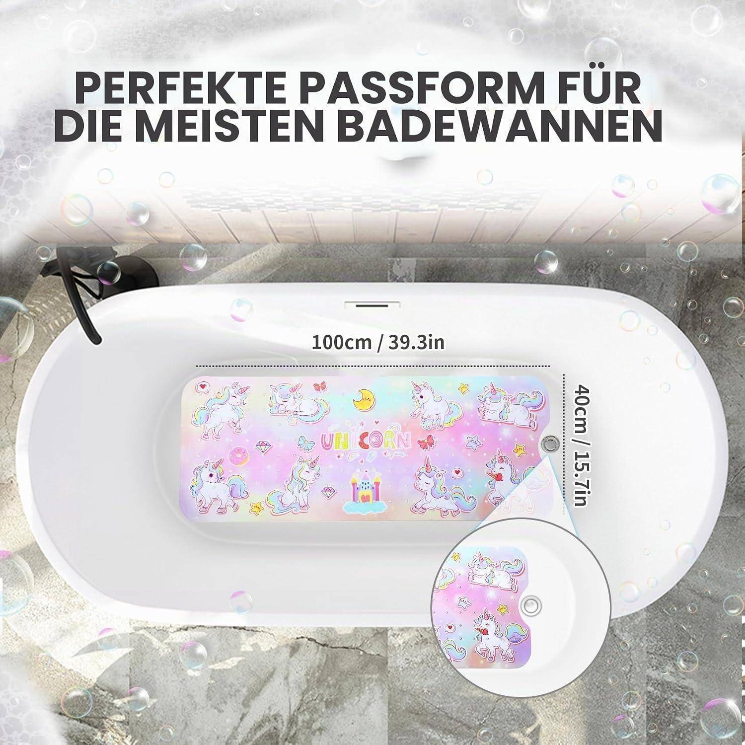 # Werbeanzeige für eine weiße Badewannenmatte oder -einlage für die meisten Badewannen, mit der Bezeichnung 