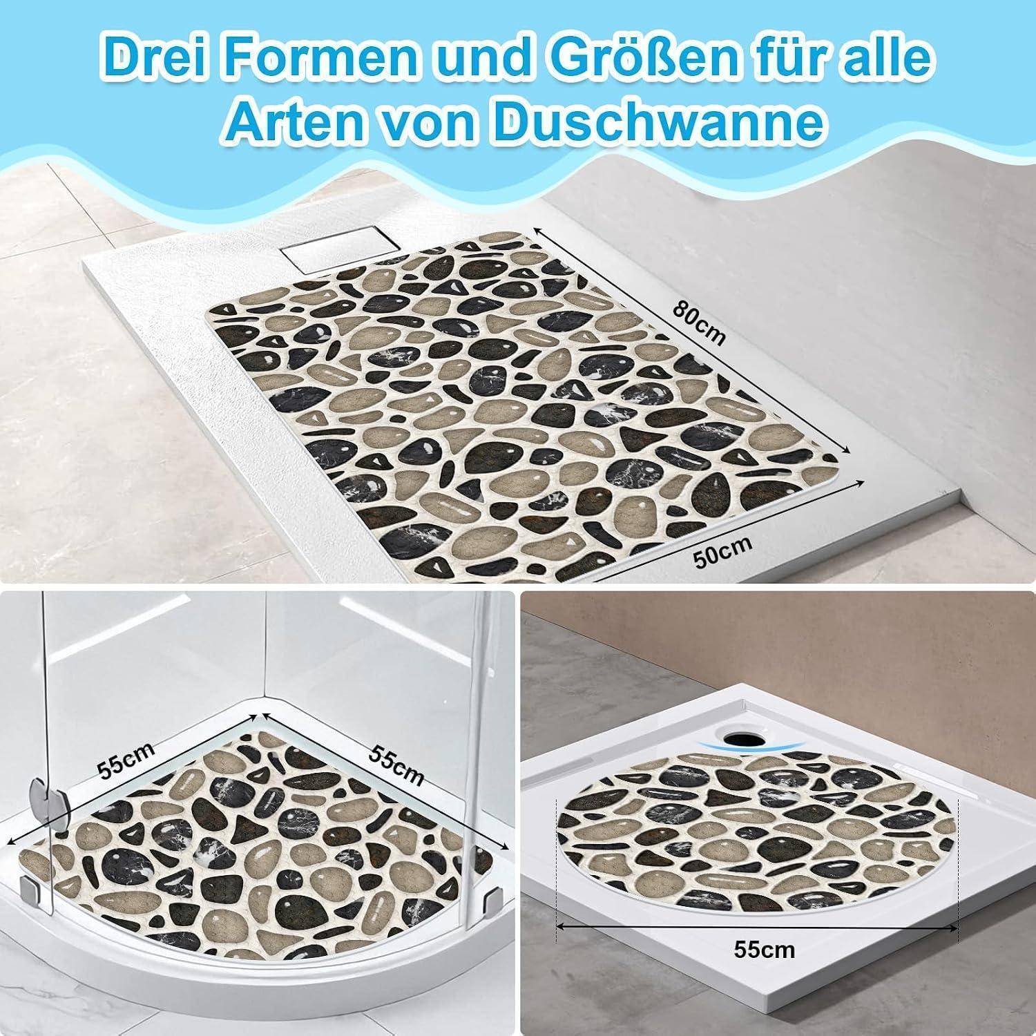 Die Anzeige zeigt drei Duschtrays in verschiedenen Formen und Größen: rechteckig 80 x 50 cm, Eckmodell 55 x 55 cm und rund 55 cm.
