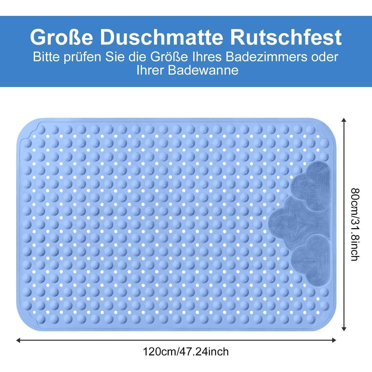 Blaue rutschfeste Duschmatte mit der Bezeichnung „Große Duschmatte Rutschfest