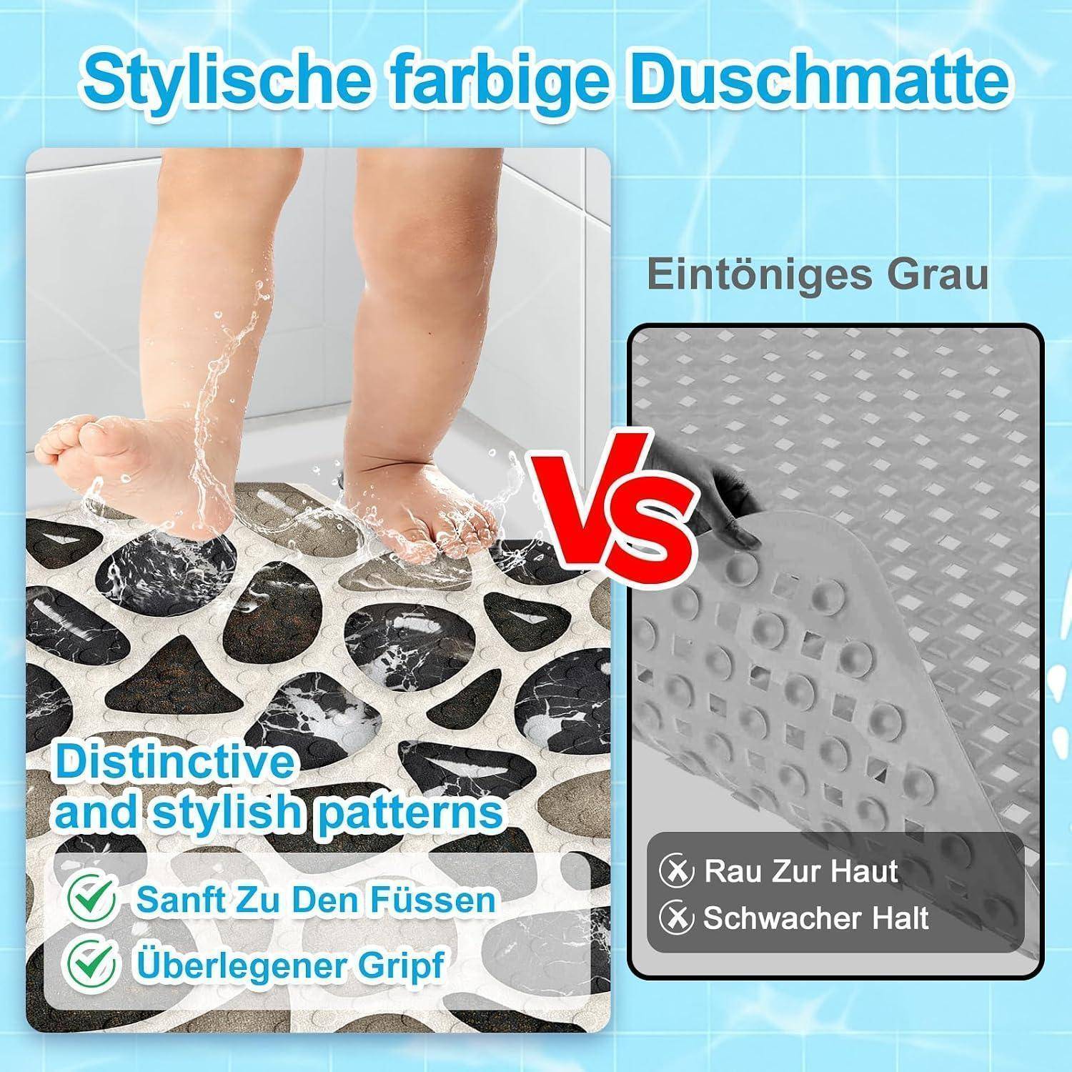 Duschmatte Eck 55cm rutschfest 3D-Kieselsteine BPA-frei maschinenwaschbar