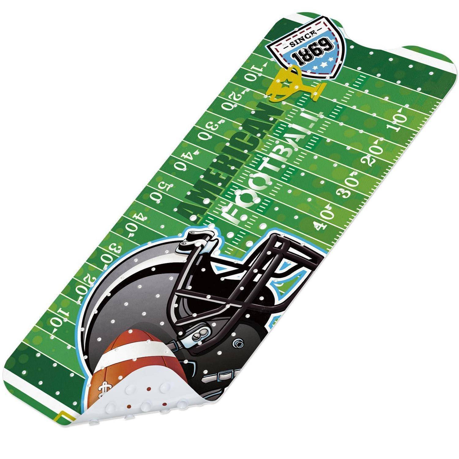 Grünes, fußballförmiges Serviertablett mit Yard-Markierungen, einer Helmgrafik und dem Emblem „SINCE 1869