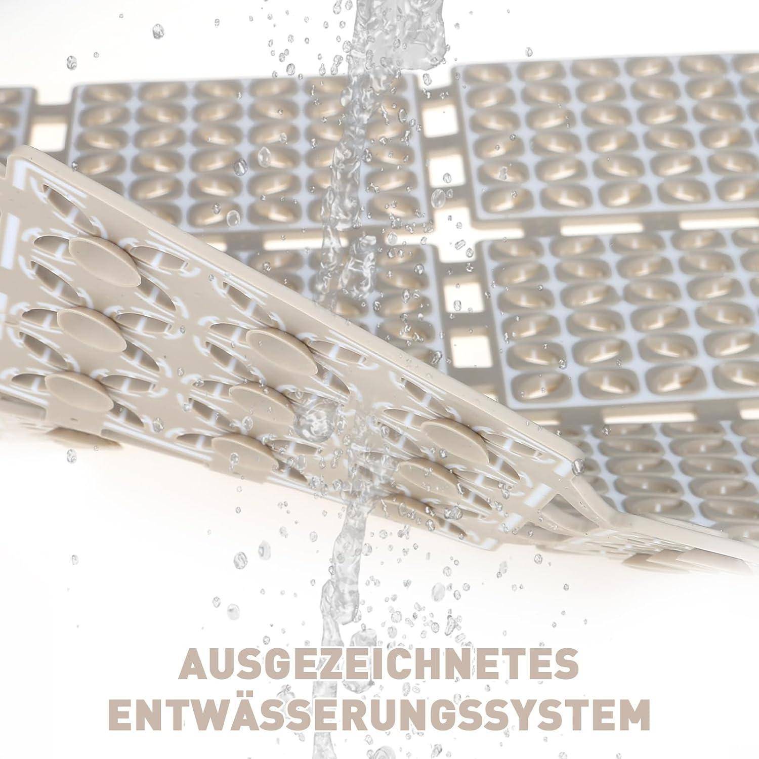 Entwässerungsplatte mit Wasser, das hindurchfließt, mit der Beschriftung „AUSGEZEICHNETES ENTWÄSSERUNGSSYSTEM" zur Hervorhebung eines hervorragenden Entwässerungssystems.