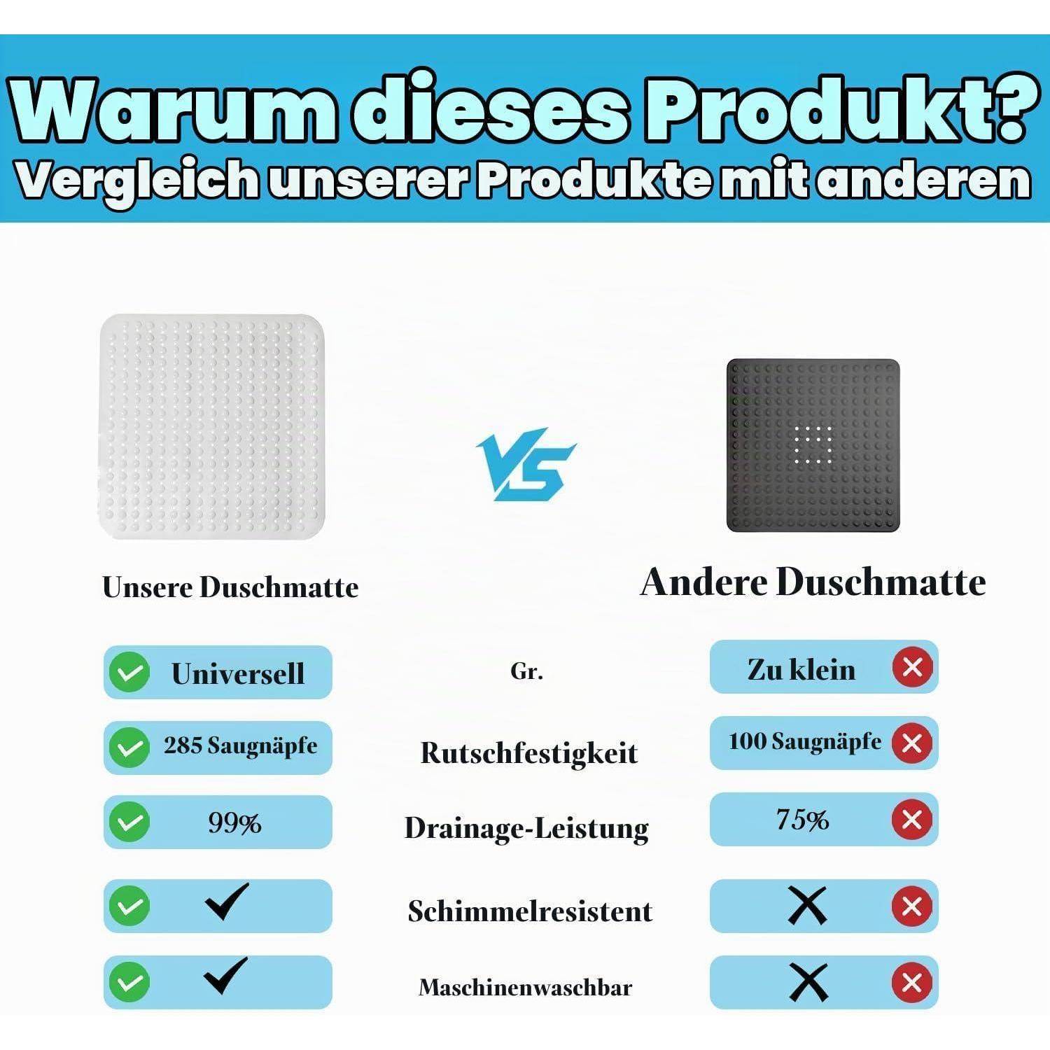 Duschmatte rutschfest TPE 80x80 cm mit Saugnäpfen und Massage-Noppen
