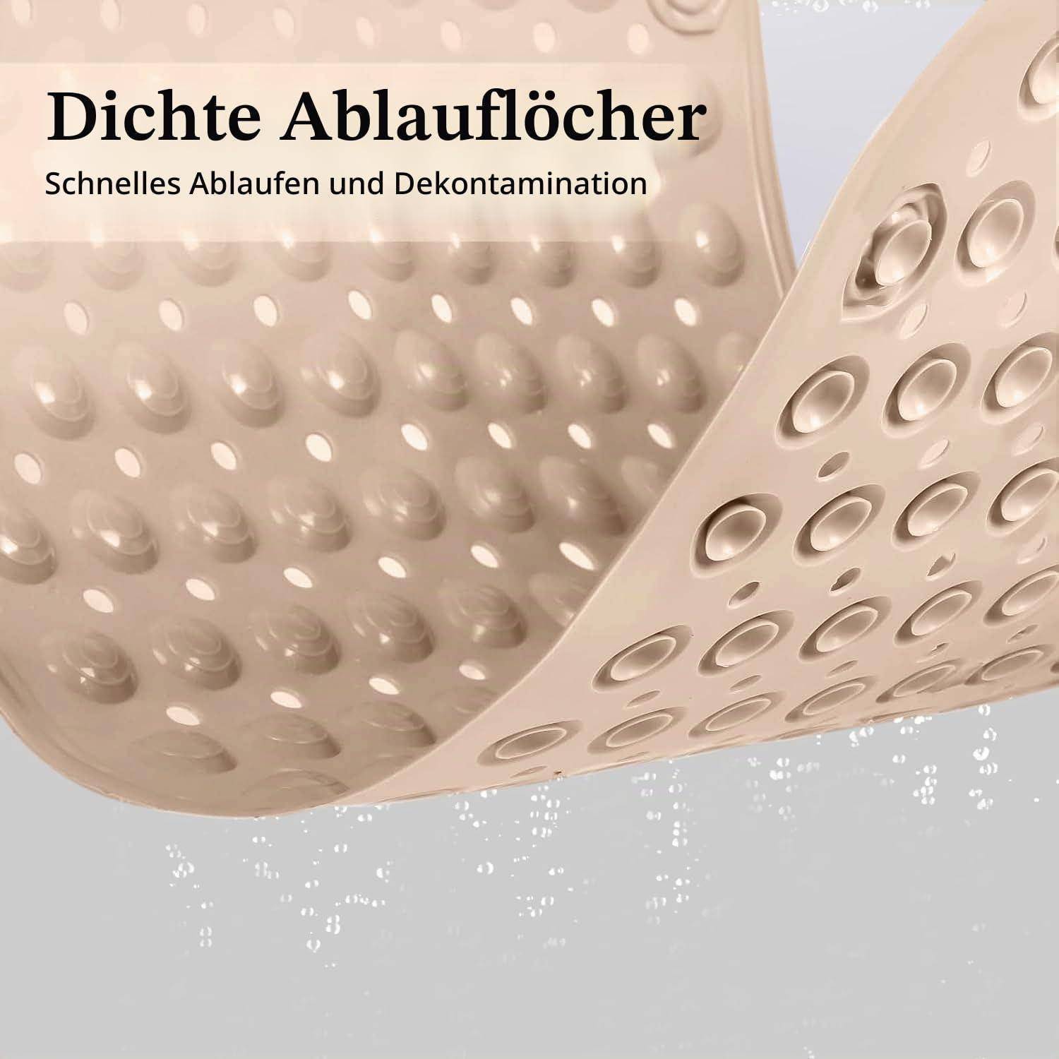 Duschmatte rutschfest 80x50cm PVC Beige mit Saugnäpfen und Ablauflöchern