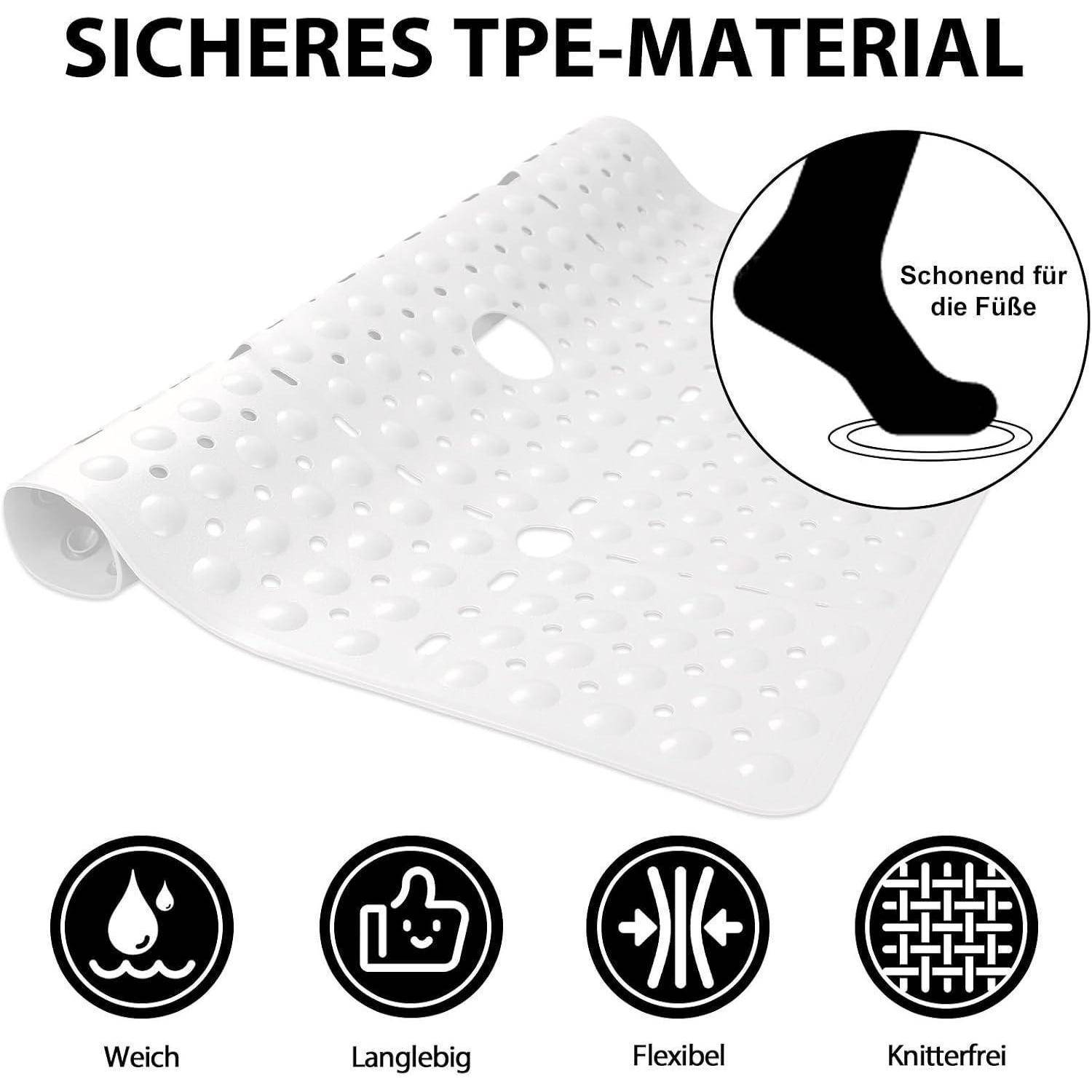 Weißer strukturierter Untergrund mit der Beschriftung „SICHERES TPE-MATERIAL
