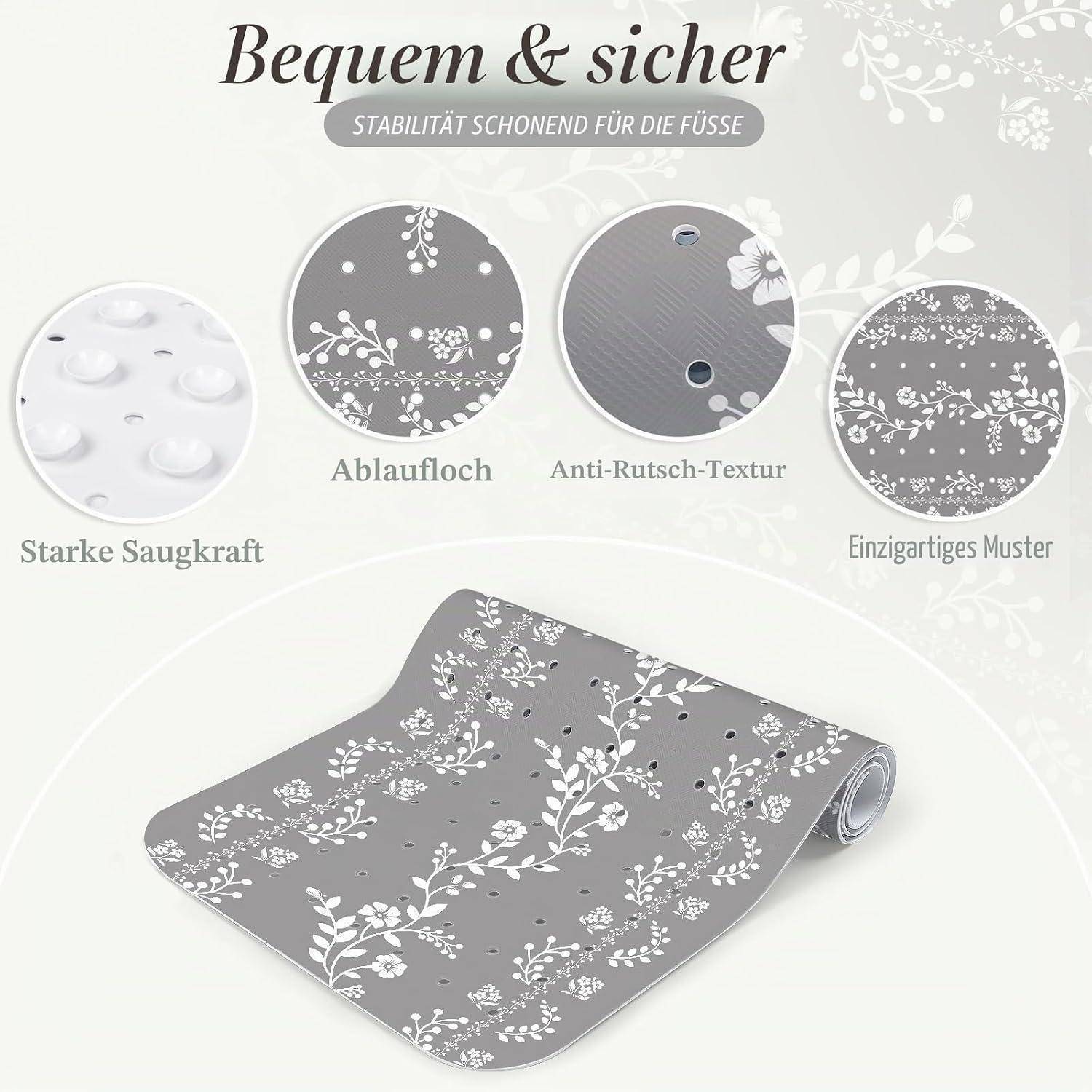 Badewannenmatte rutschfest Grau 100x40cm PVC Schimmelresistent