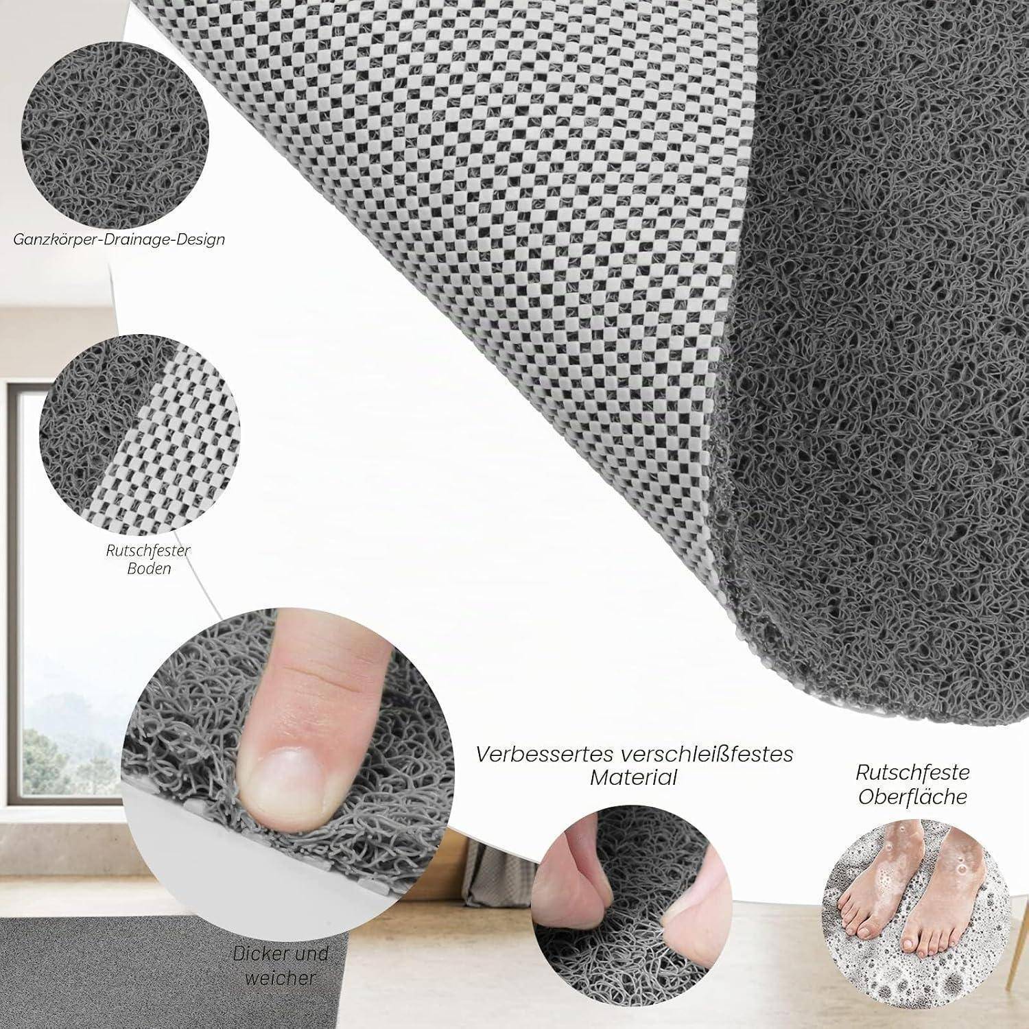 Duschmatte 50x80cm rutschfest PVC Grau Luffa-Struktur