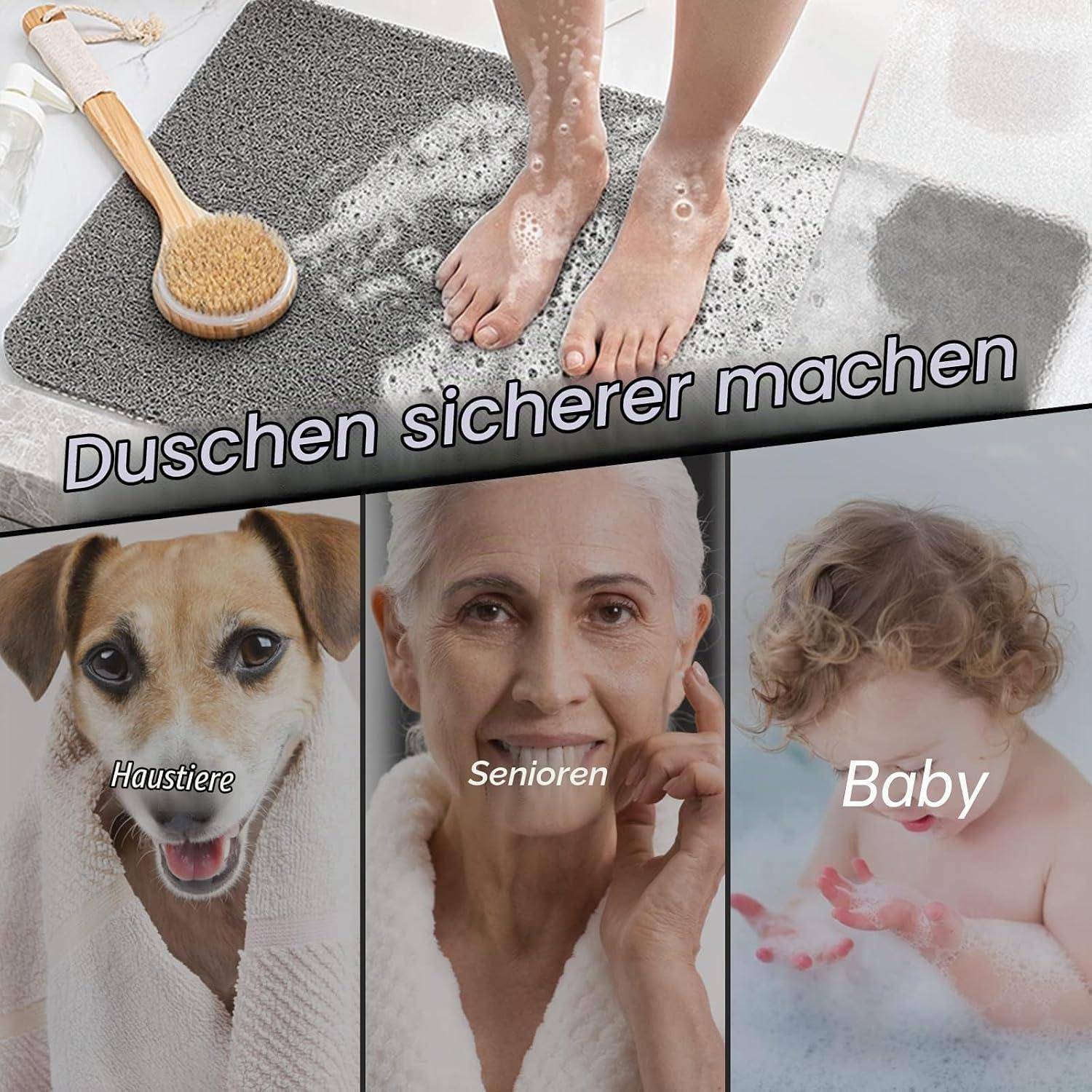 Duschmatte 50x80cm rutschfest PVC Grau Luffa-Struktur