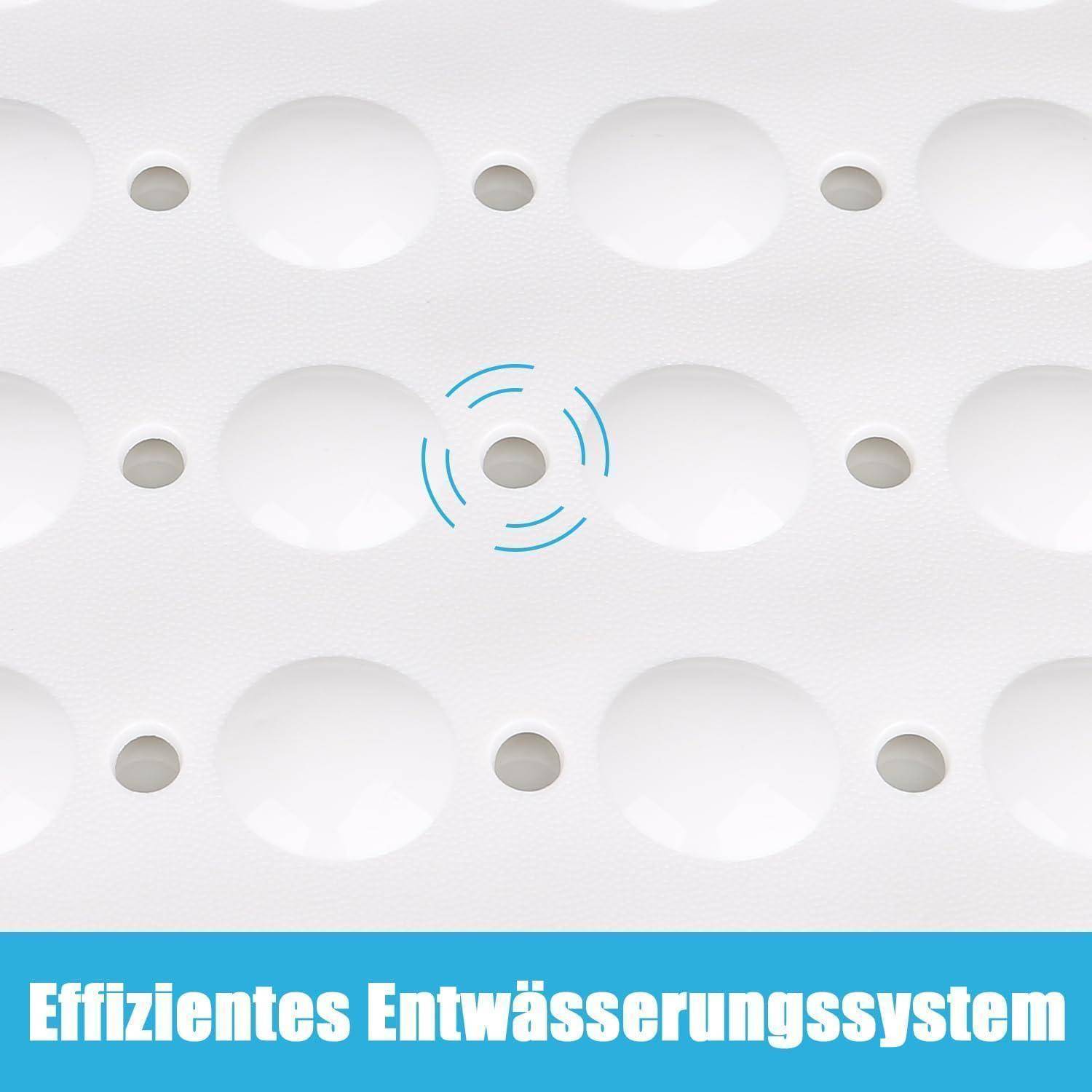 Abbildung eines perforierten Drainagebretts mit blauem Wasserflusssymbol und dem Text „Effizientes Entwässerungssystem