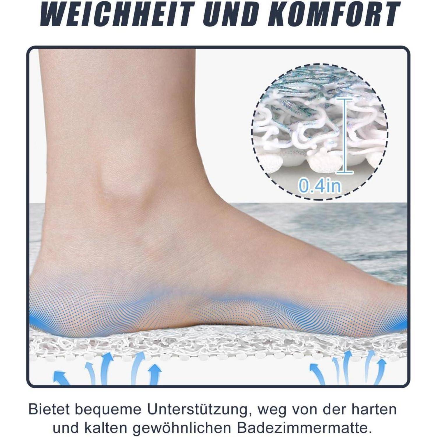 Nahaufnahme eines Fußes in einer gepolsterten Einlegesohle mit der Bezeichnung „WEICHHEIT UND KOMFORT