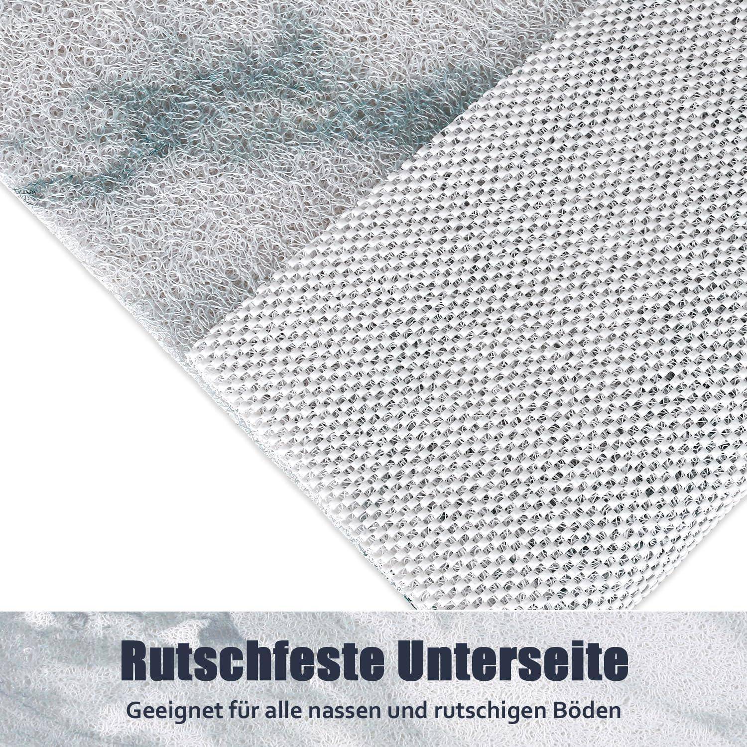 Nahaufnahme einer strukturierten Anti-Rutsch-Matte mit deutschem Text „Rutschfeste Unterseite