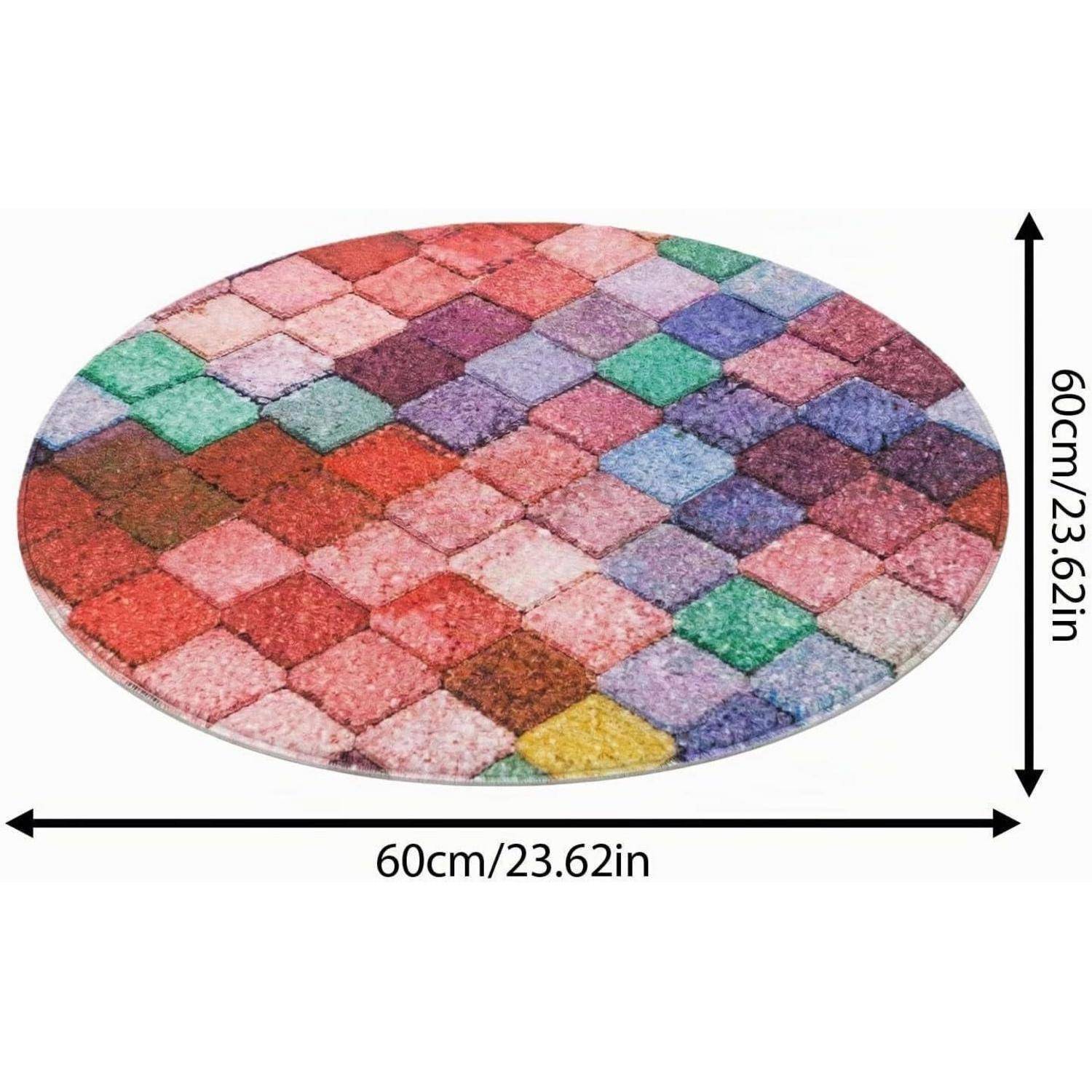 Runder mehrfarbiger Patchwork-Teppich, dargestellt als 60 cm x 60 cm (23,62 Zoll) Durchmesser.