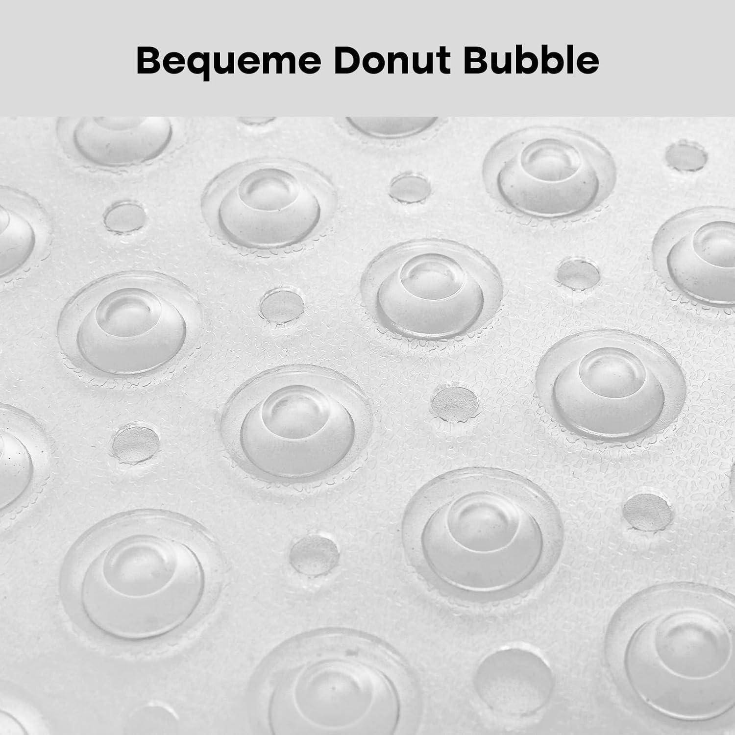 Nahaufnahme einer klaren, blasenstrukturierten Oberfläche mit der Bezeichnung „Bequeme Donut Bubble