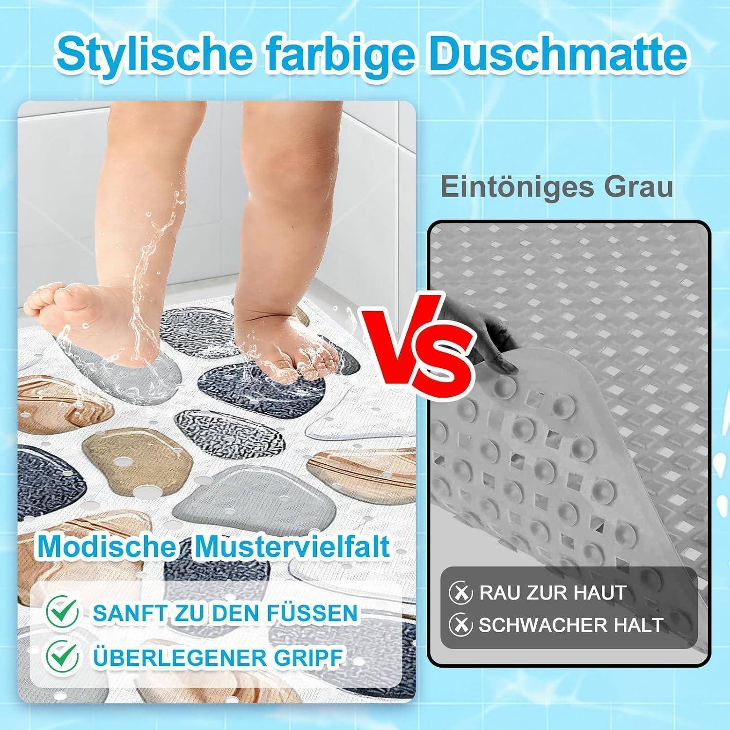 Duschmatte rutschfest 53x53cm BPA-frei schimmelresistent maschinenwaschbar Kieselsteine