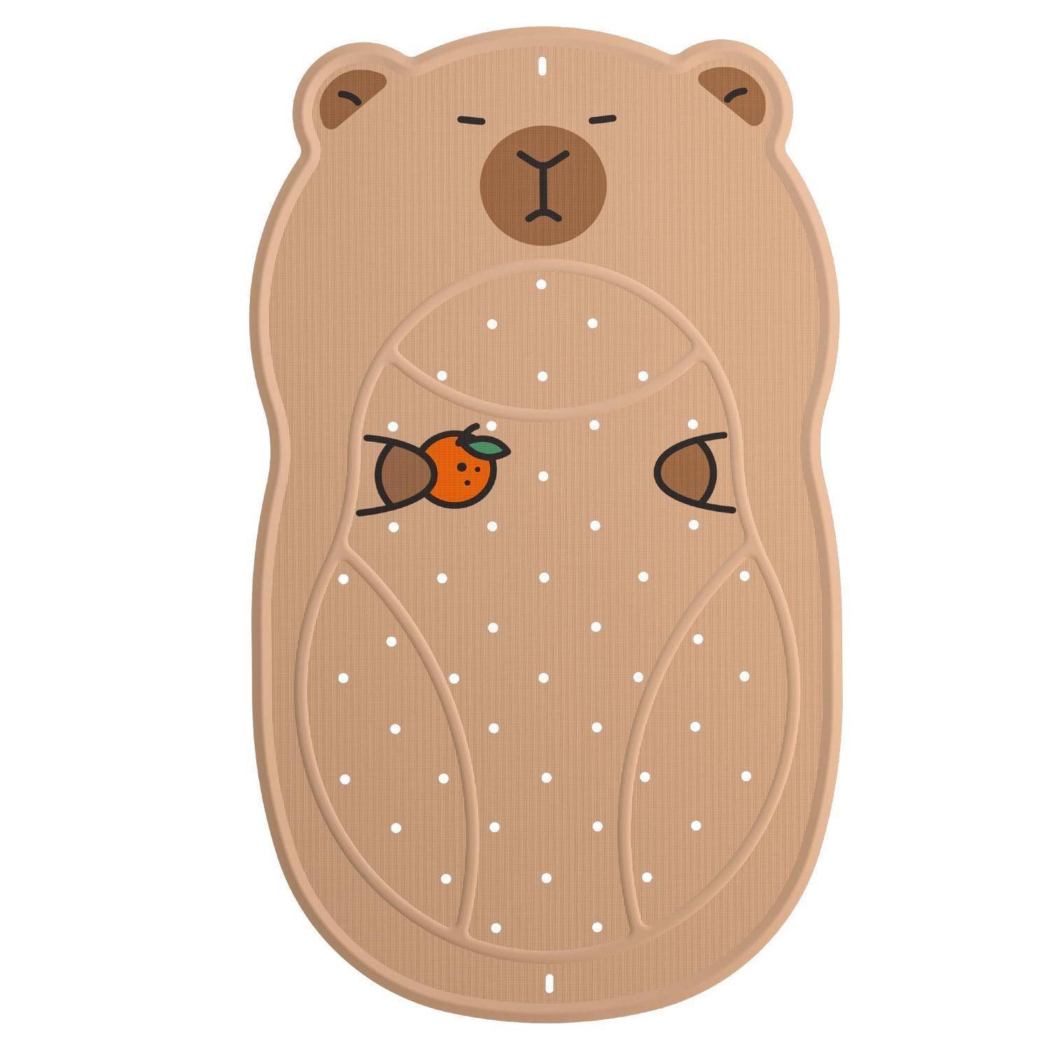 Illustration eines bärenförmigen Holz-Puzzlebretts mit einem herausnehmbaren orangen Teil in der Mitte.