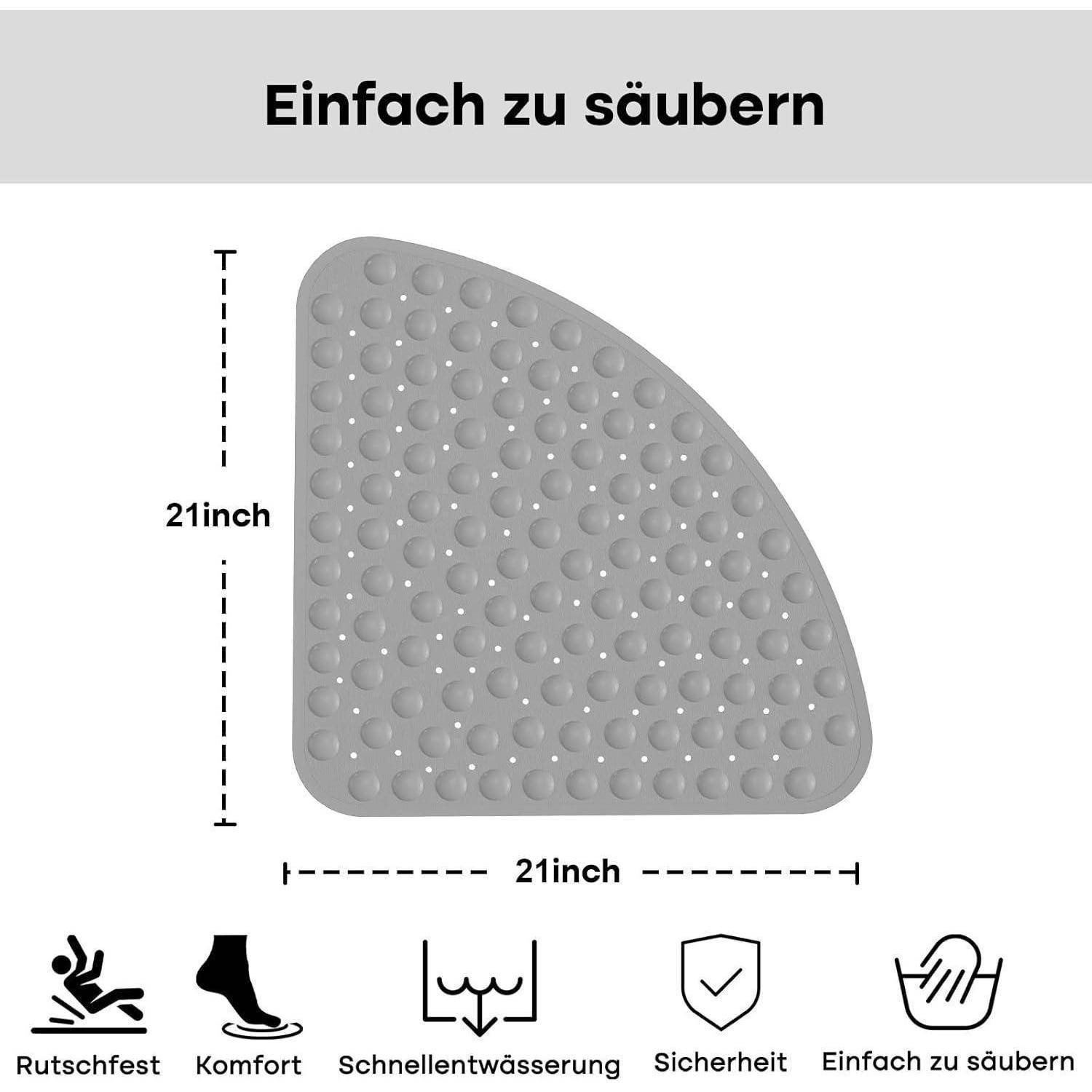 Grafik einer grauen strukturierten Viertelmatte, beschriftet mit „Einfach zu säubern