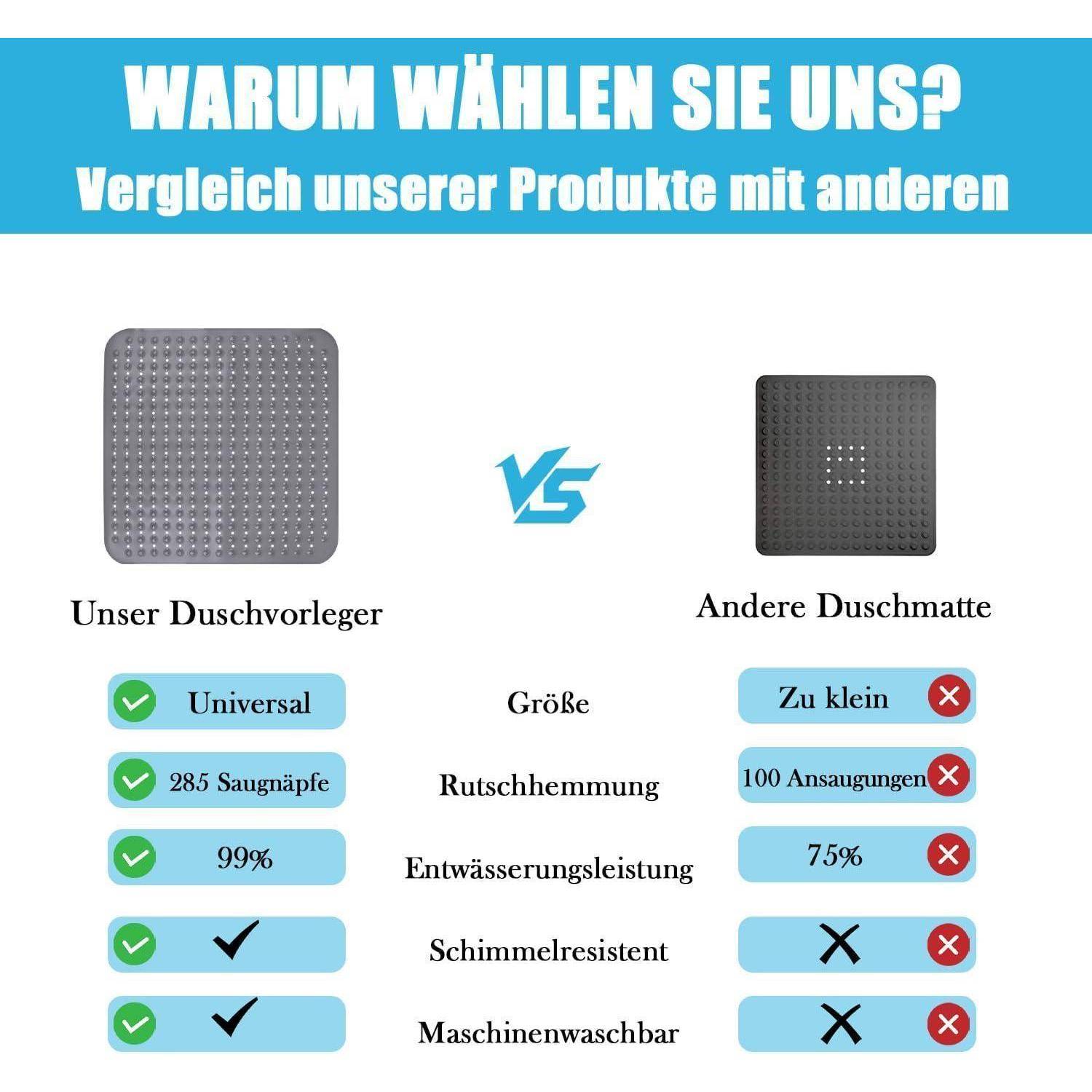 Duschmatte rutschfest 80x80 cm Transparent Grau