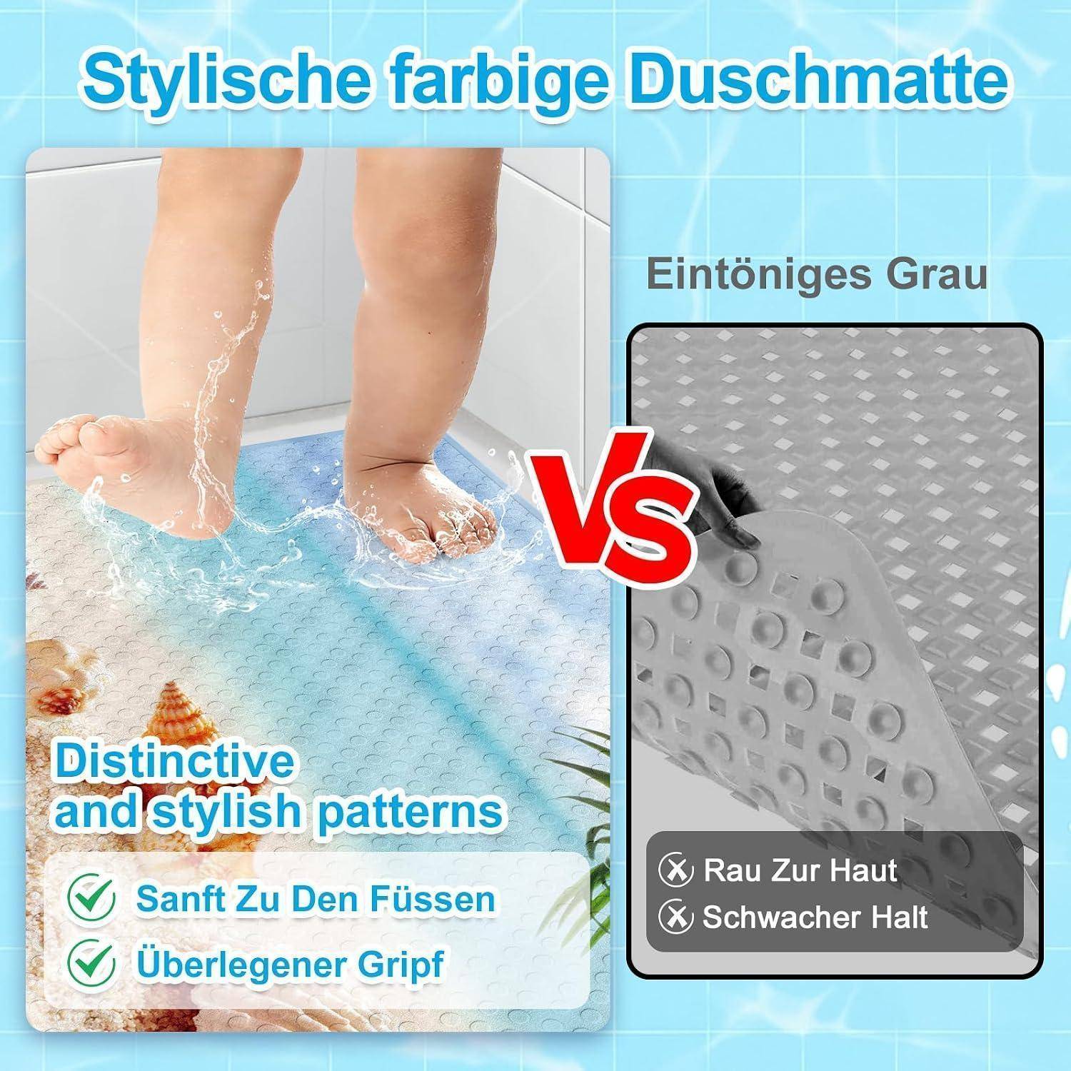 Duschmatte rutschfest 50x80cm mit Saugnäpfen, antibakteriell, schimmelresistent