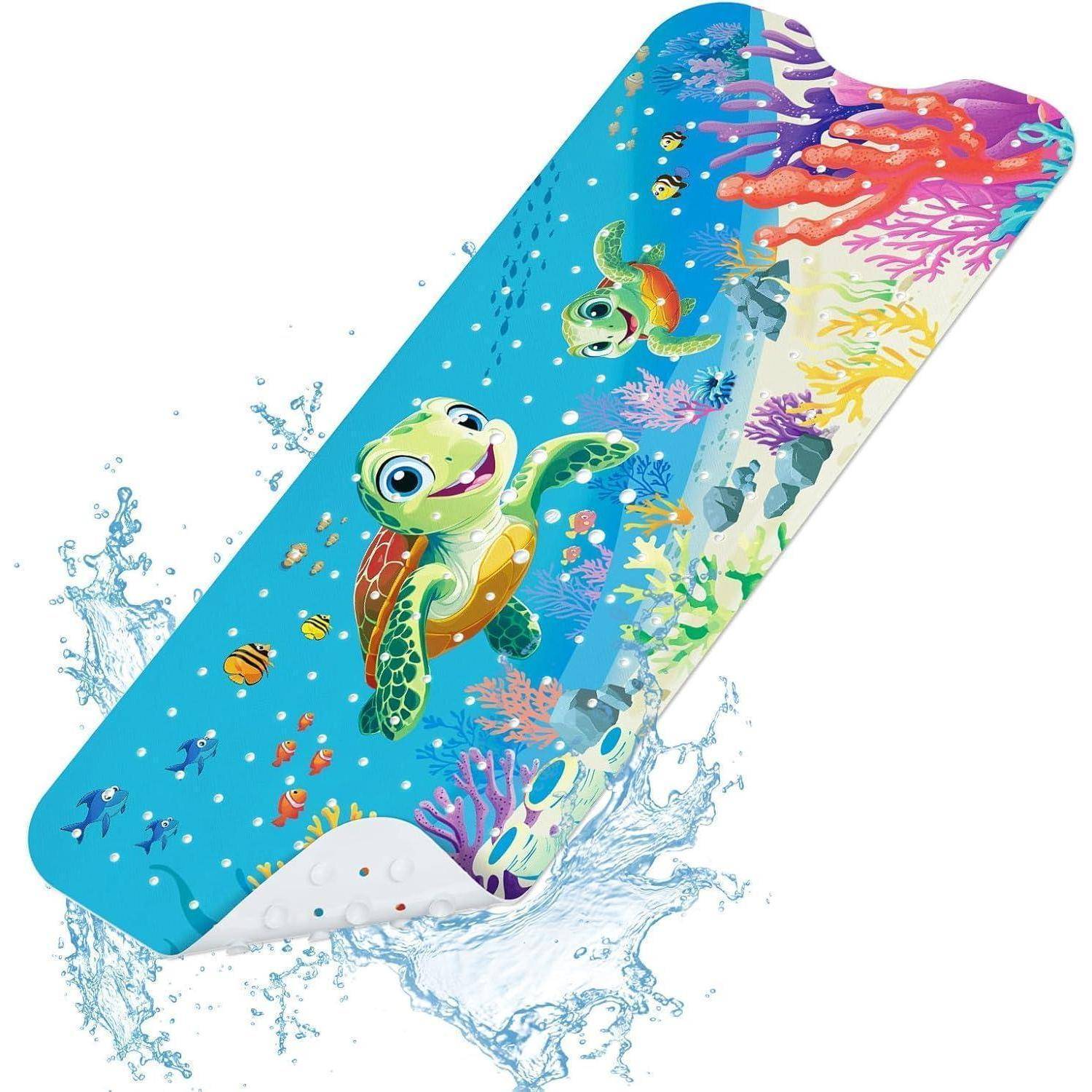 Farbenfrohe Cartoon-Handyhülle mit lächelnden Meeresschildkröten, Fischen, Korallen und Meereswellen auf blauem Unterwasserhintergrund.
