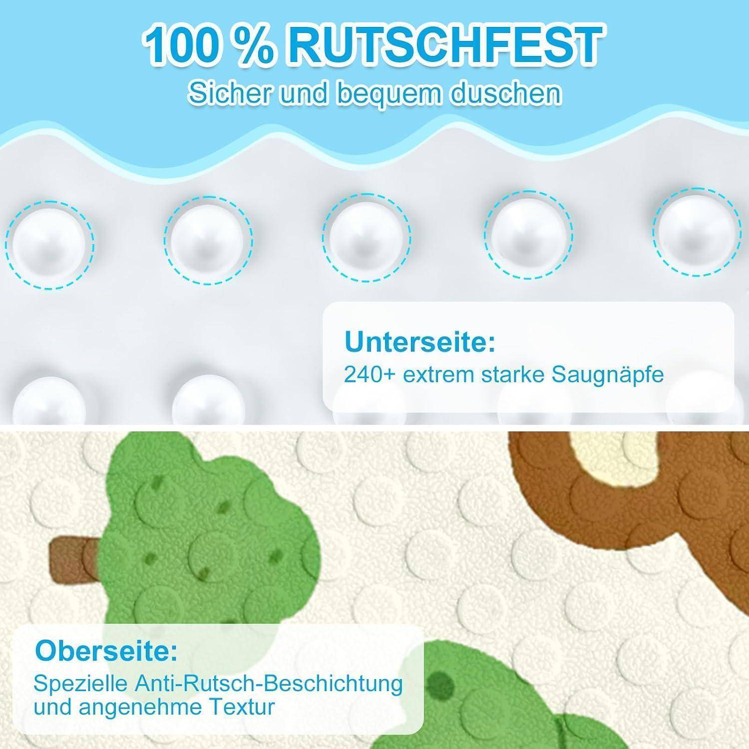 Duschmatte Eckig 55cm rutschfest BPA-frei maschinenwaschbar Zoo
