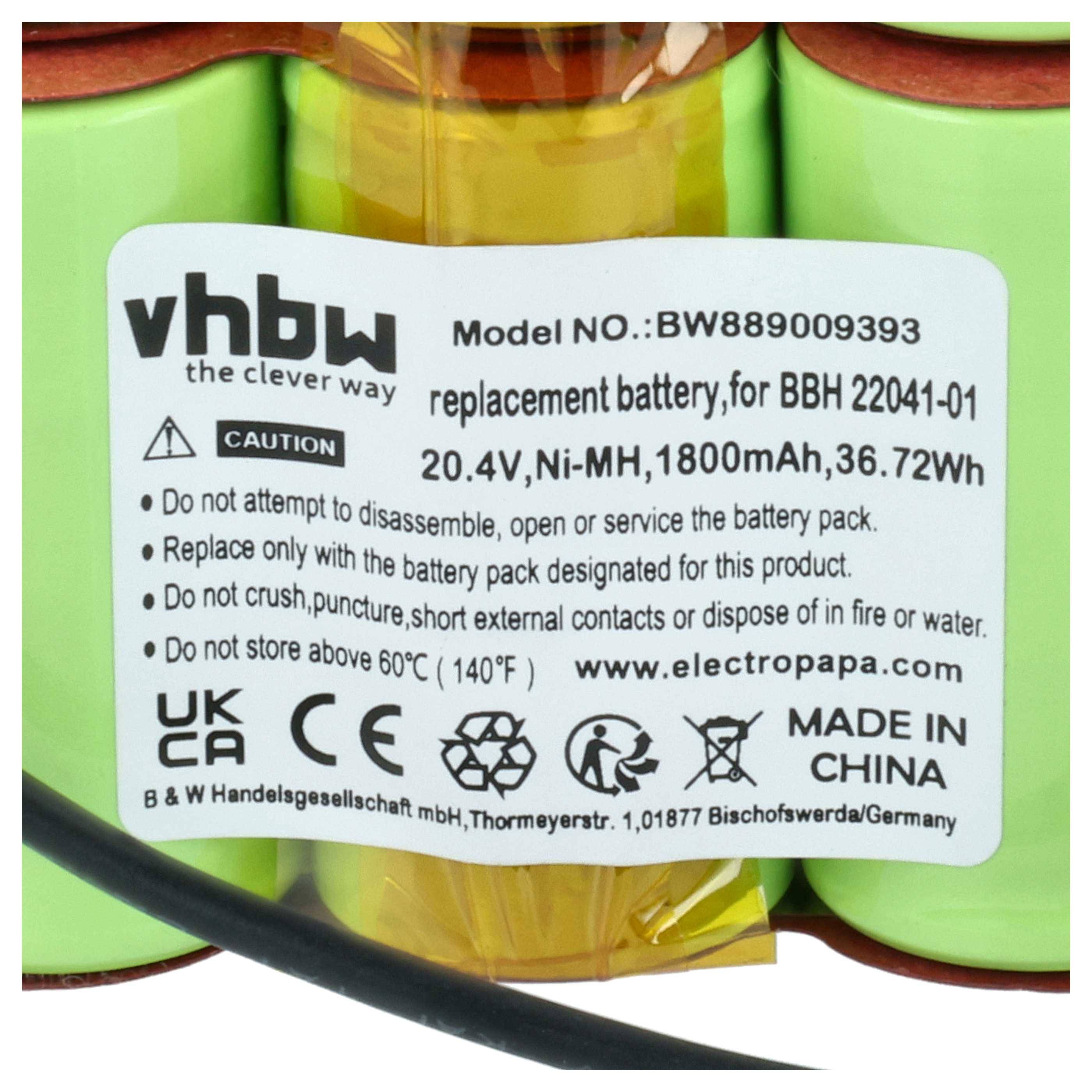 vhbw Akku kompatibel mit Bosch Readyy'y 20.4V BBH2RB20GB/01 | Staubsauger Grün (1800 mAh, 20,4 V, NiMH, ohne Gehäuse)