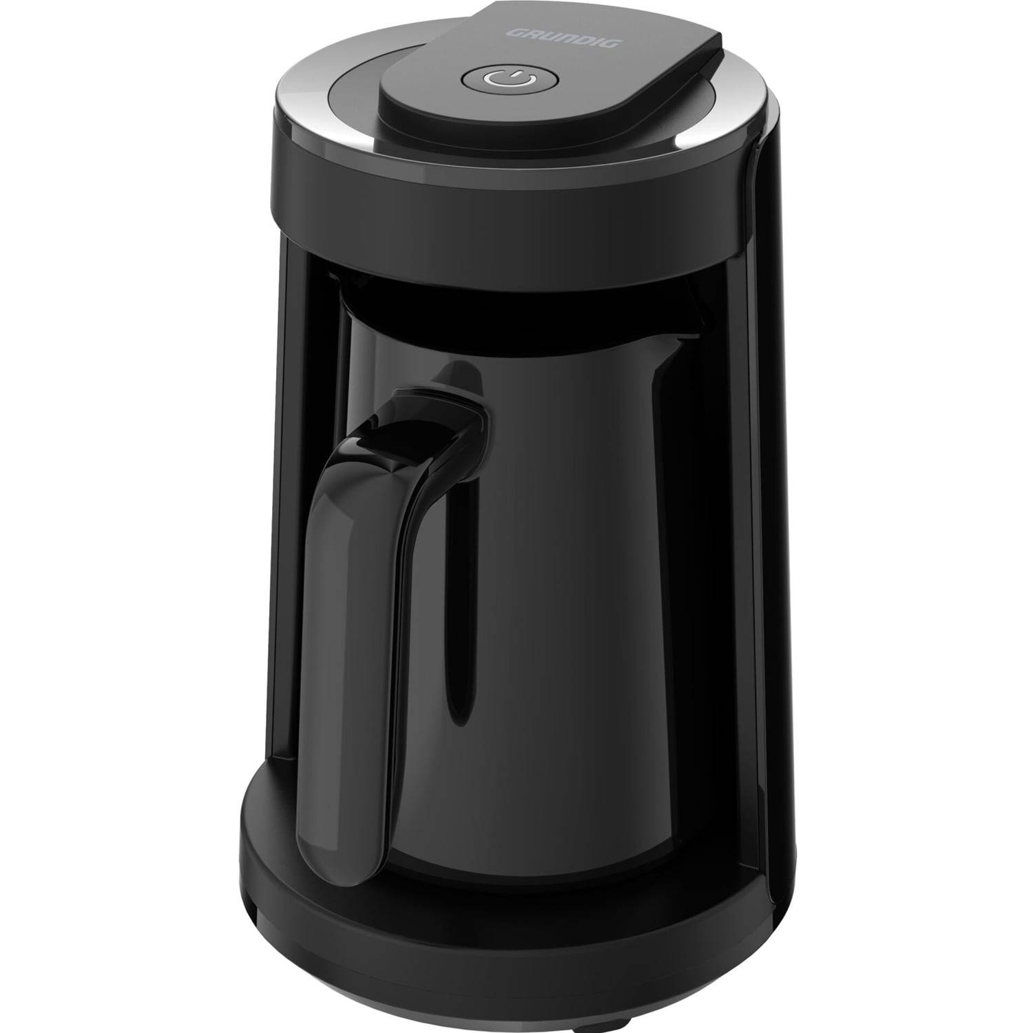 Schwarzer elektrischer Kaffeebecher-Wärmer mit isoliertem Reisebecher mit Deckel und Stromschalter oben