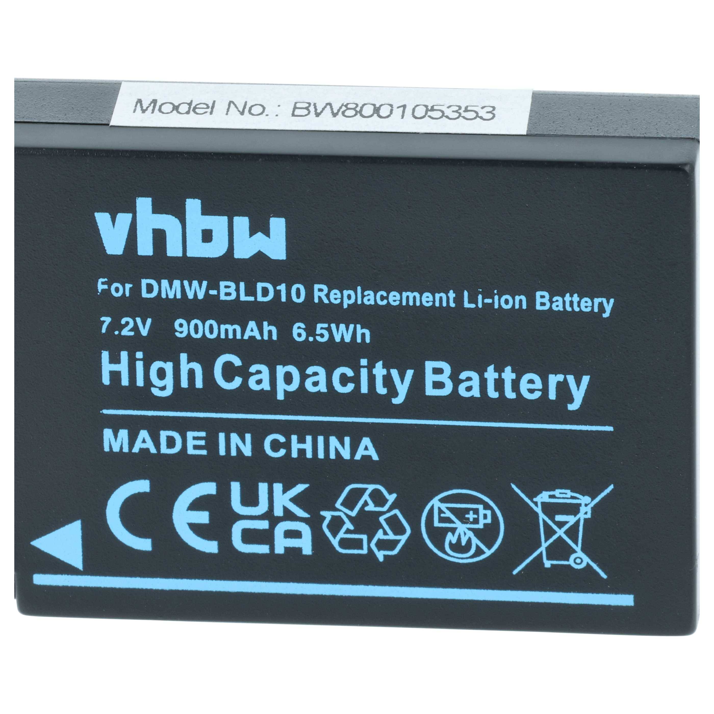 Schwarze vhbw Ersatz-Lithium-Ionen-Batterie gekennzeichnet für DMW-BLD10, 7,2V 900mAh 6,5Wh, 