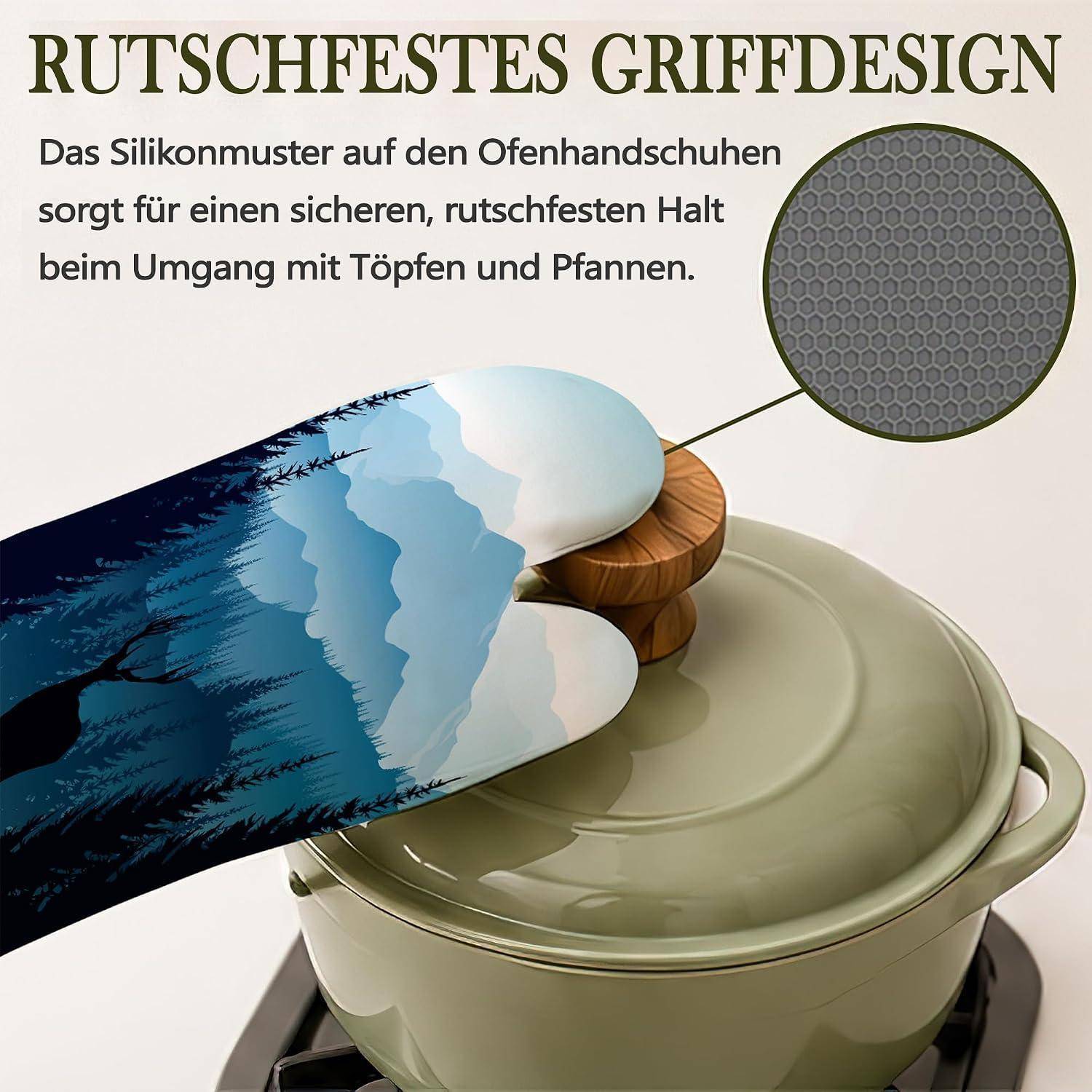 Ofenhandschuhe & Topflappen 4er Set Silikon Hitzebeständig Rutschfest