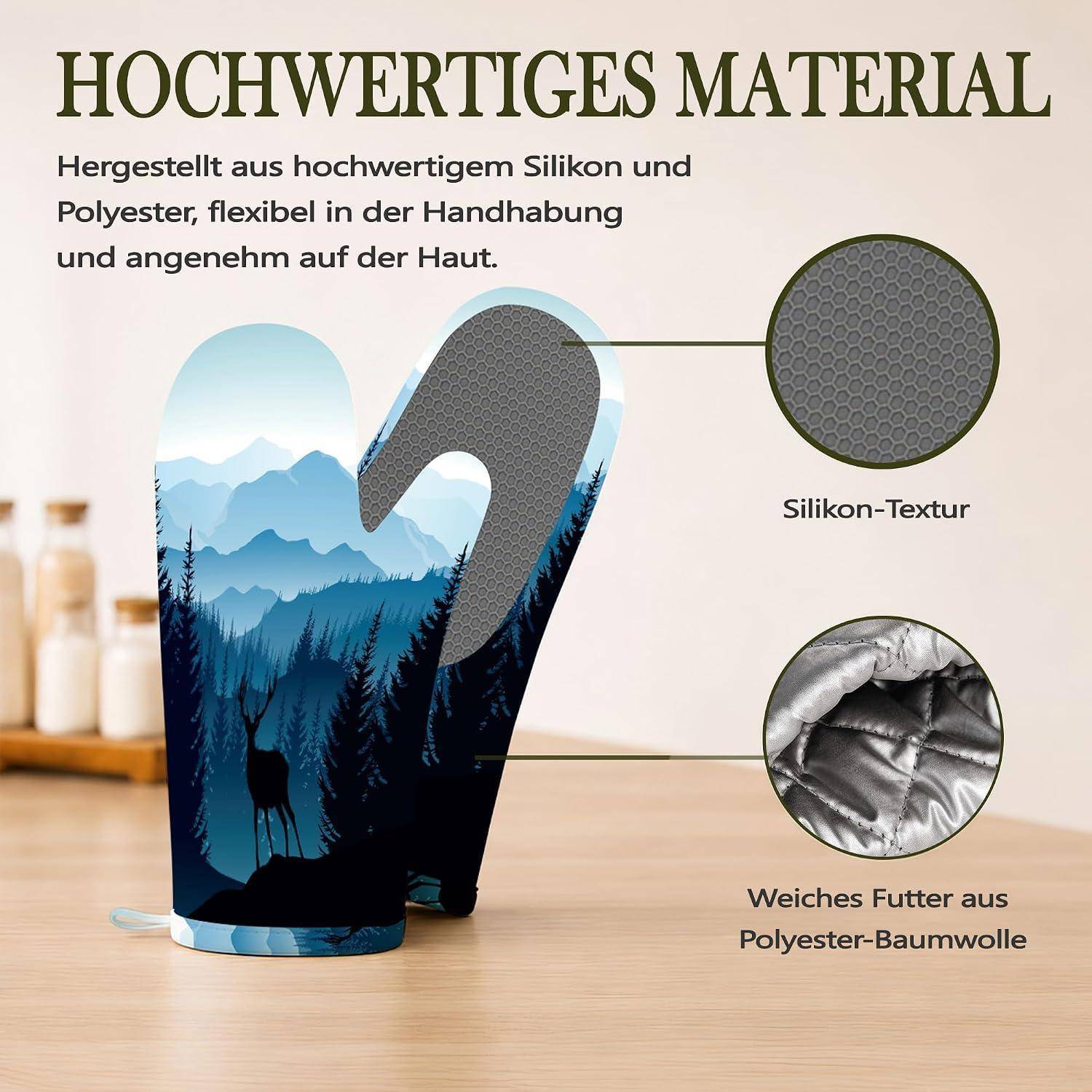 Ofenhandschuhe & Topflappen 4er Set Silikon Hitzebeständig Rutschfest