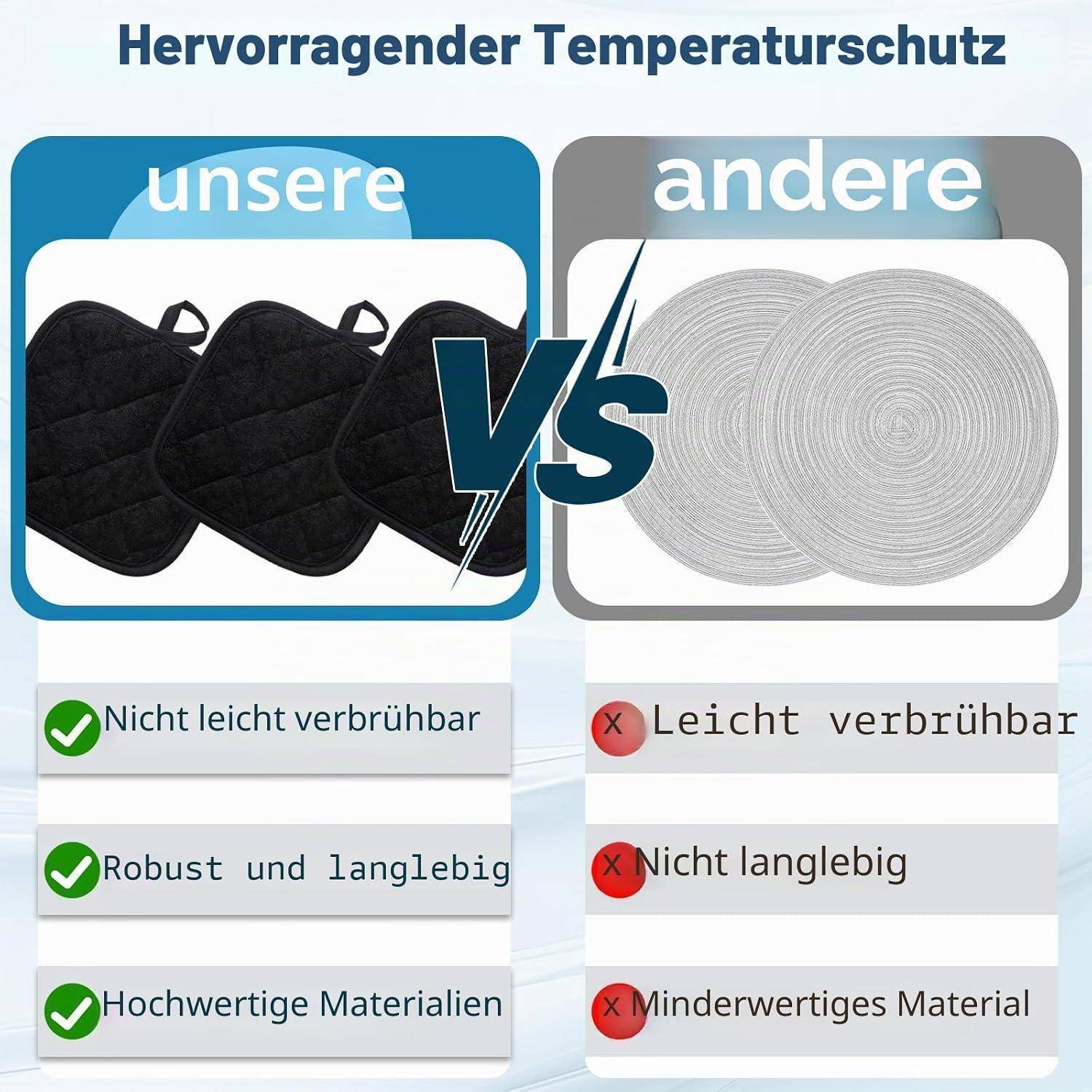 Vergleichsgrafik zum Temperaturschutz: „Hervorragender Temperaturschutz