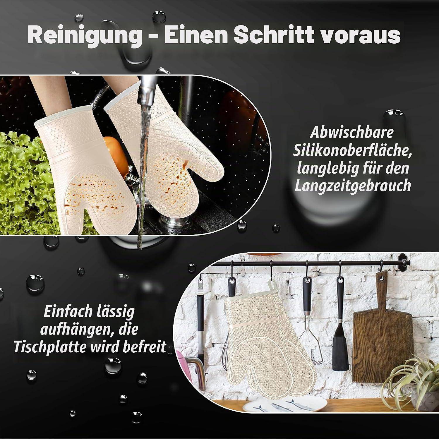 Ofenhandschuhe Silikon bis 260°C, rutschfest, Khaki