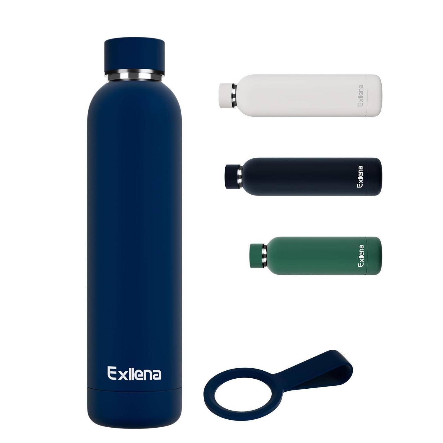 Eine dunkelblau isolierte Wasserflasche mit Deckel und 