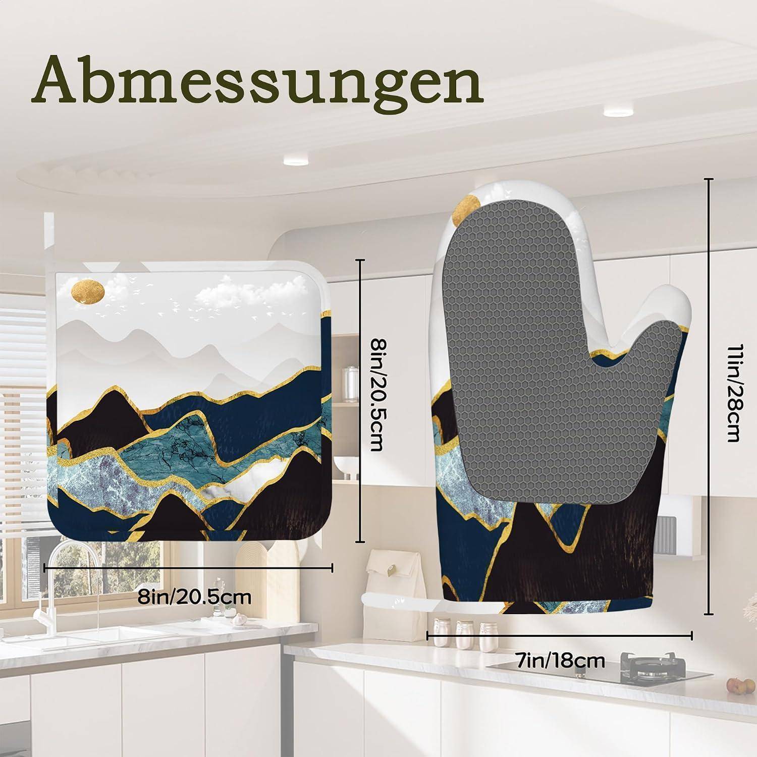 4er Set Ofenhandschuhe Topflappen Hitzebeständig Silikon Rutschfest Aquarellberg