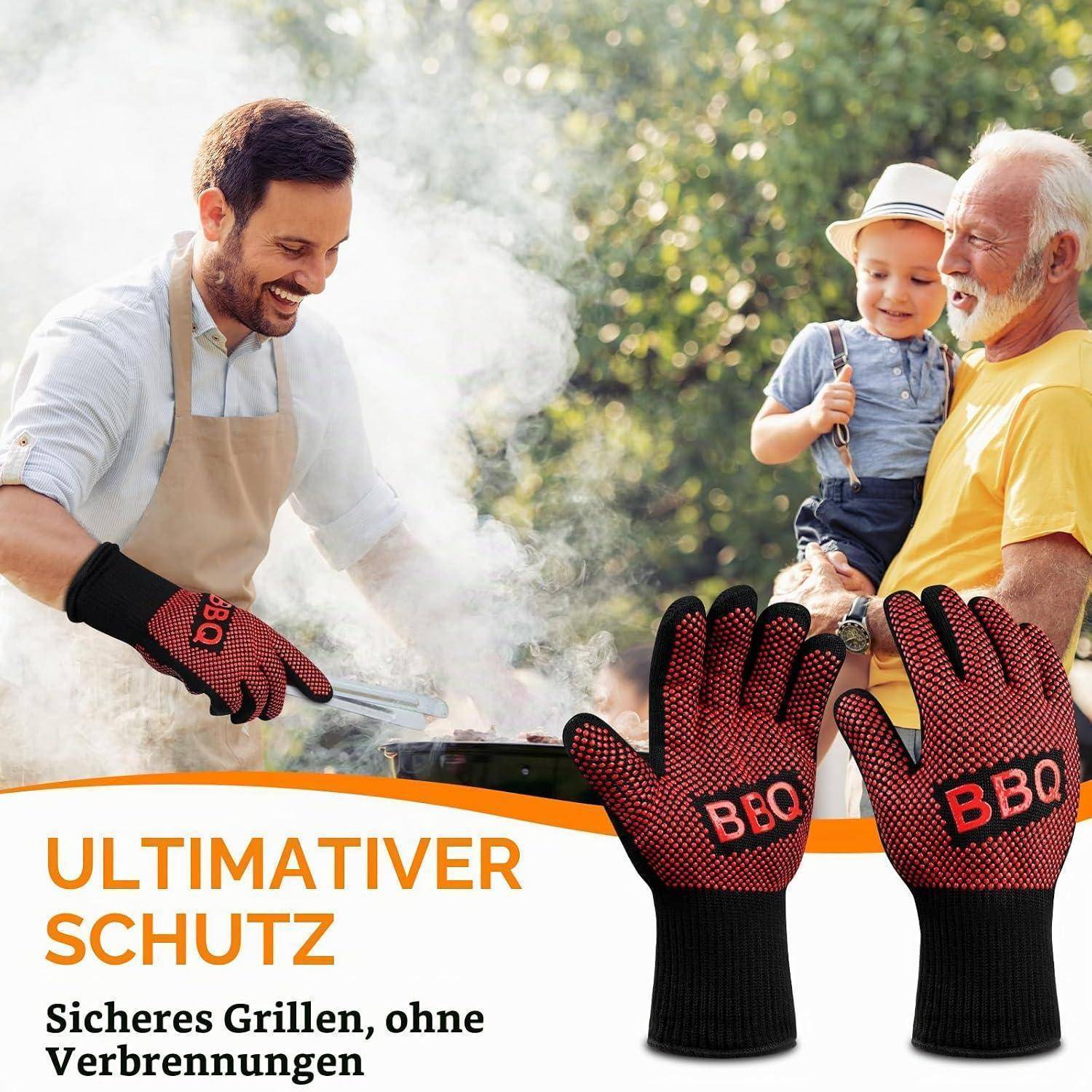 Grillhandschuhe hitzebeständig bis 800°C Rot
