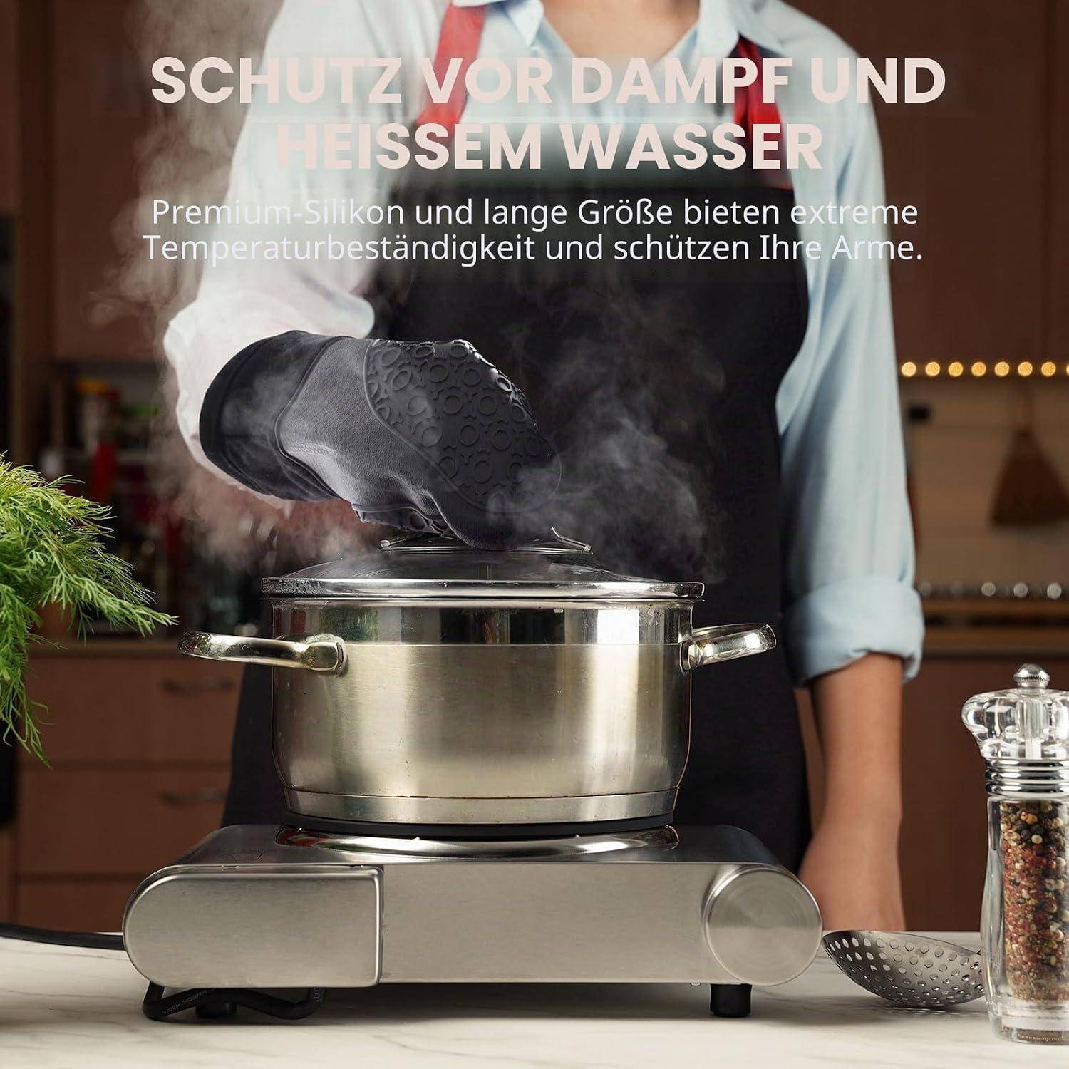 Ofenhandschuhe Silikon Hitzebeständig 30cm Schwarz 2er Set