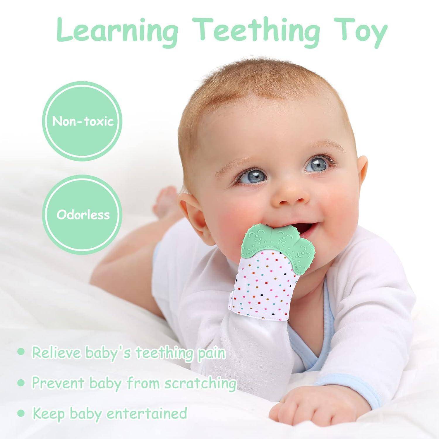 Vicloon Baby Beißhandschuhe 2 Stück BPA Frei Silikon Grün Tupfen