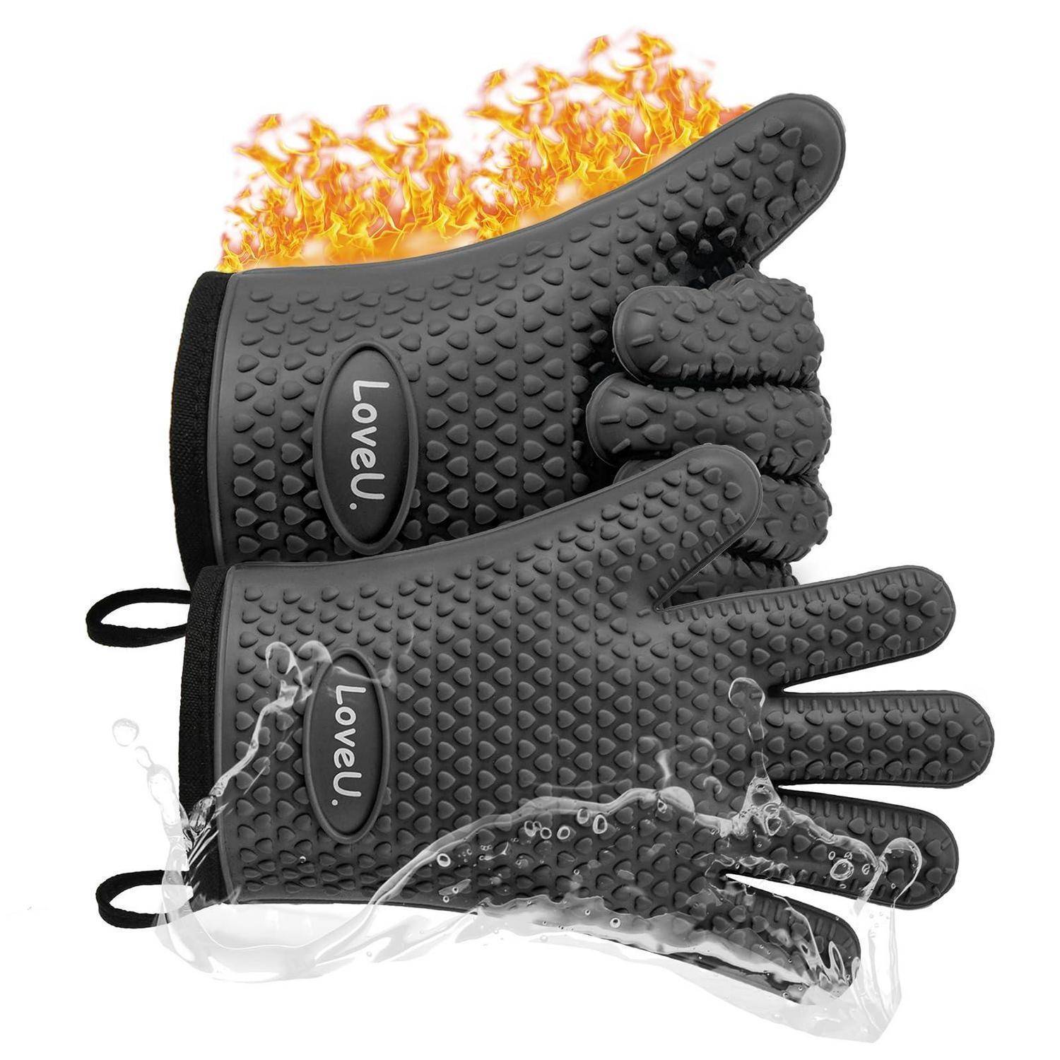 Schwarzer strukturierter hitzebeständiger Ofenhandschuh und Handschuh mit 