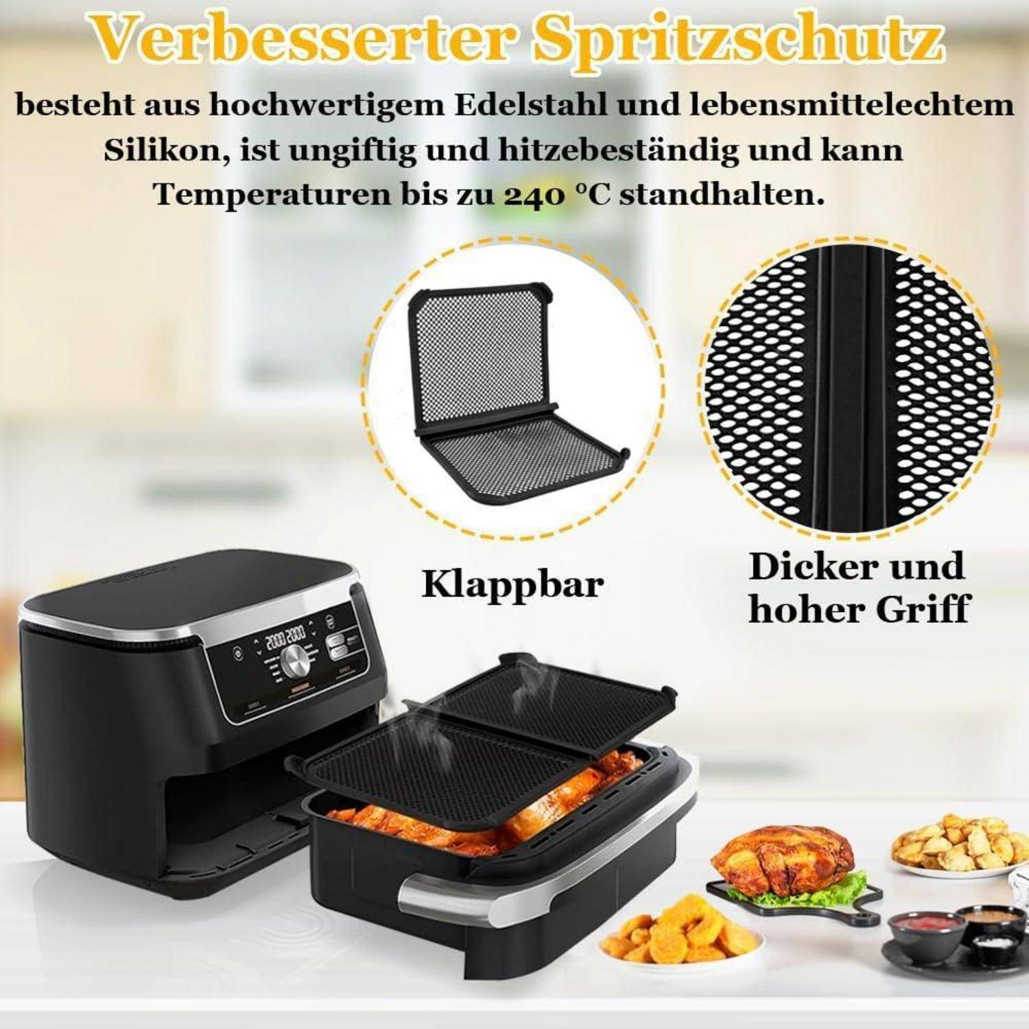 Spritzschutz Heißluftfritteuse Zubehör für Ninja 10,4L AF500EU mit Silikonhandschuhen