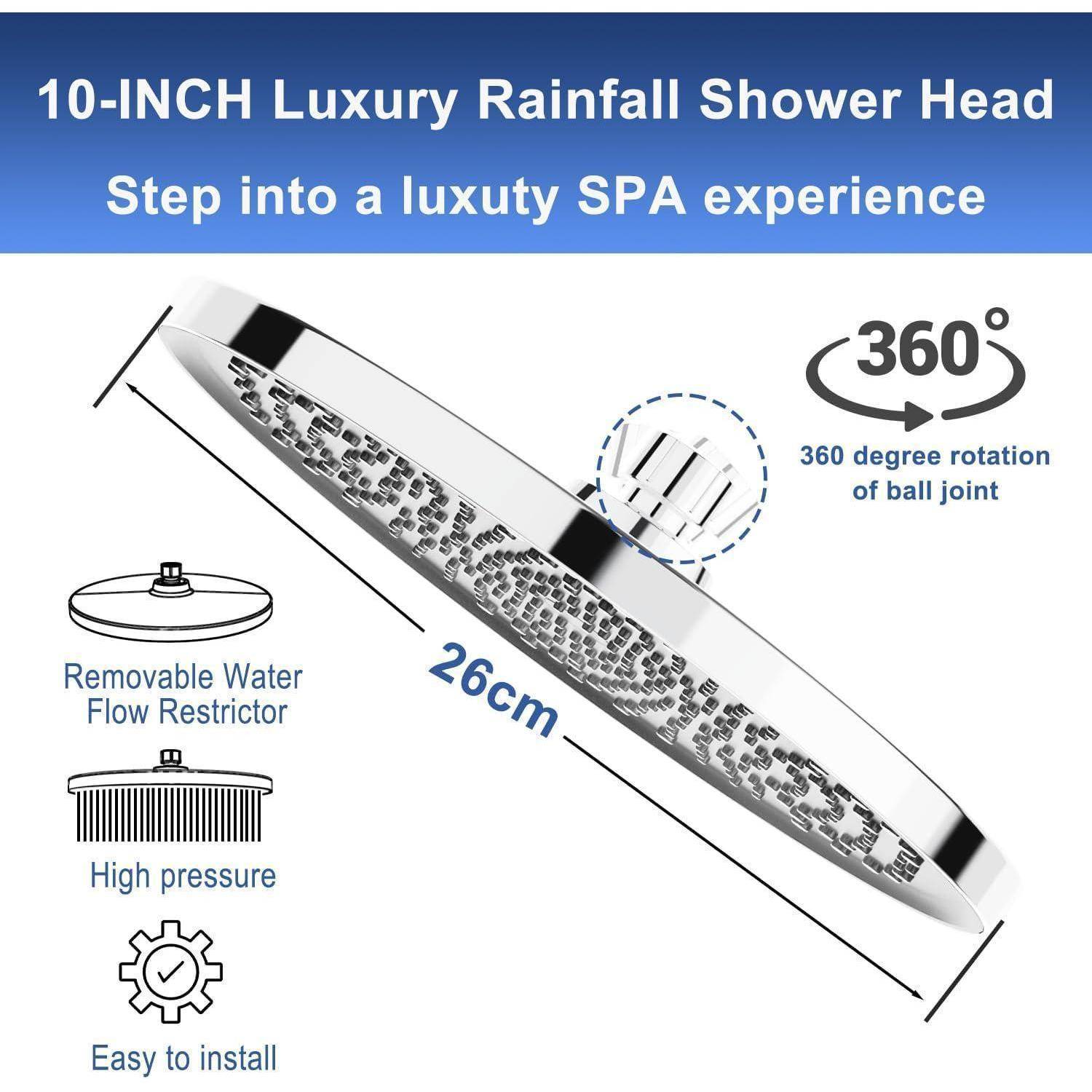 Regendusche Ø260mm Chrom mit Anti-Kalk-Düsen Wassersparend