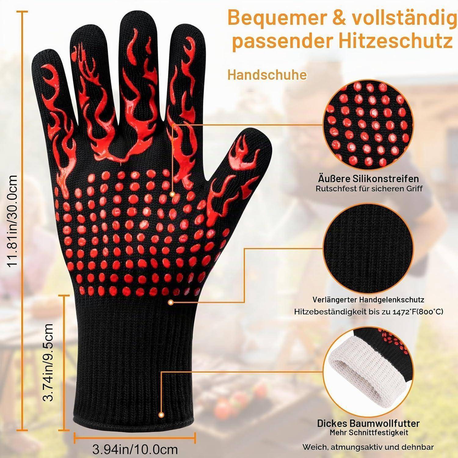 Grillhandschuhe hitzebeständig bis 800°C, rot