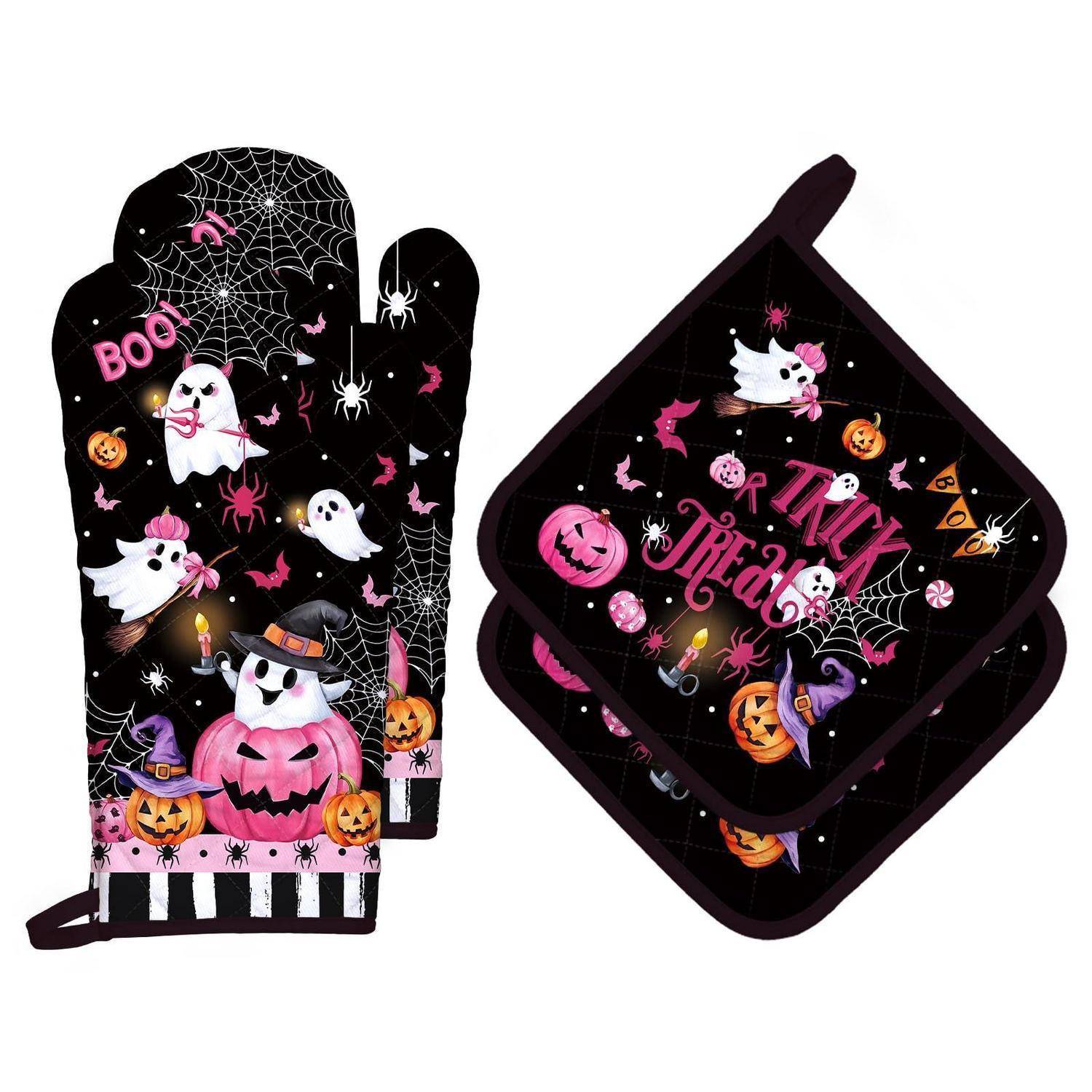 Halloween Geister Ofenhandschuh & Topflappen Set 4tlg Baumwolle