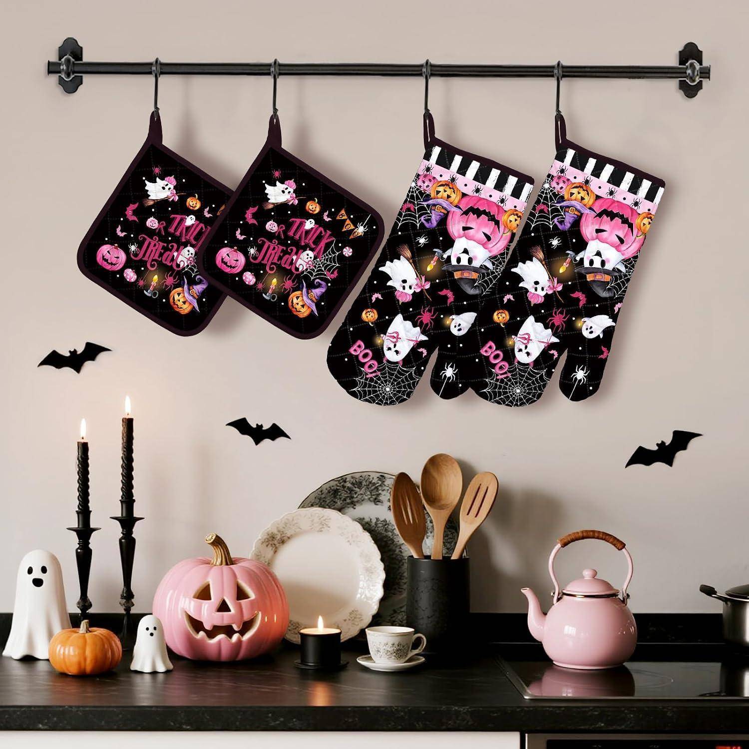 Halloween Geister Ofenhandschuh & Topflappen Set 4tlg Baumwolle