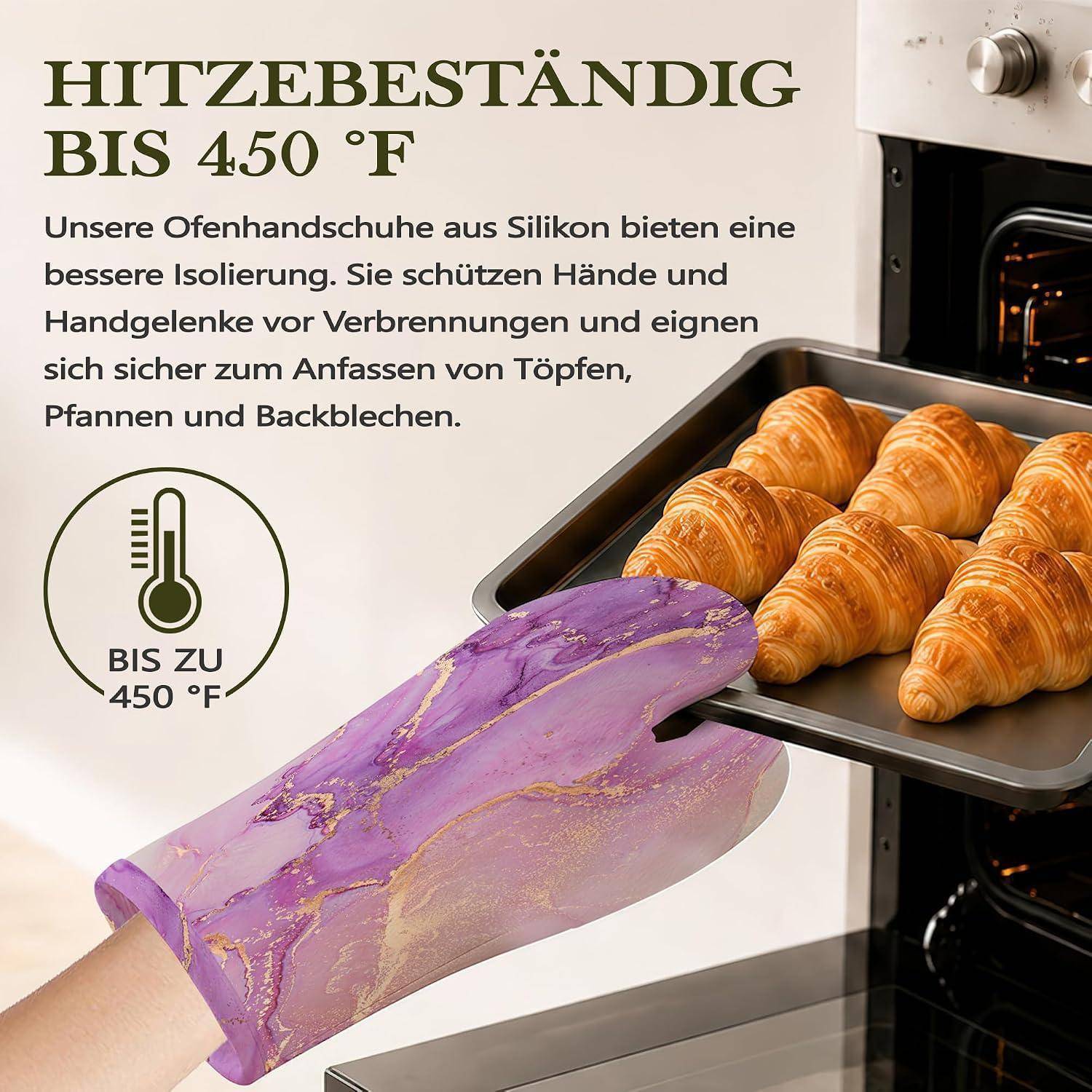 Ofenhandschuhe & Topflappen 4er Set Violett Marmoriert Hitzebeständig Silikon