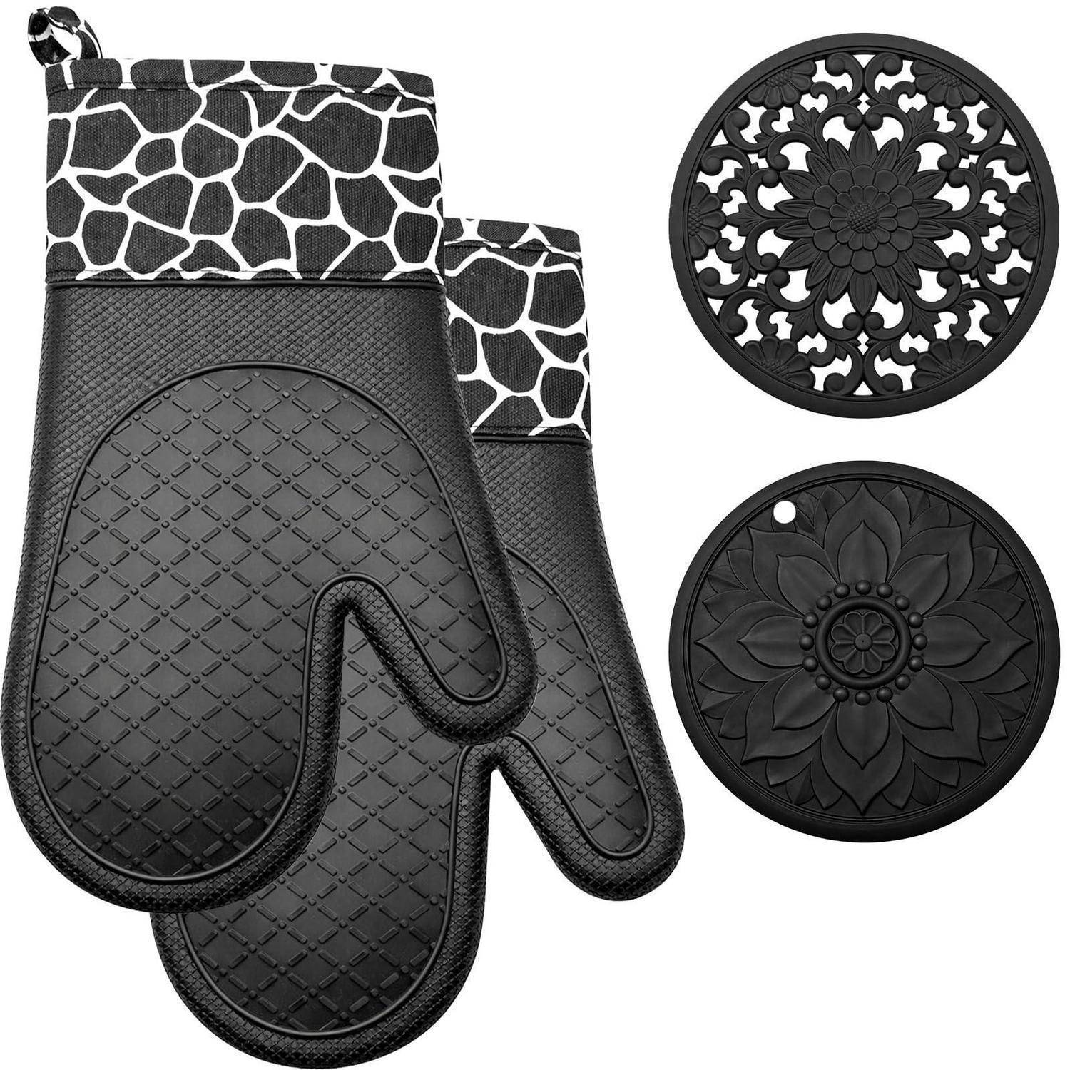 Ofenhandschuhe Silikon 300°C Hitzebeständig mit 2 Topflappen